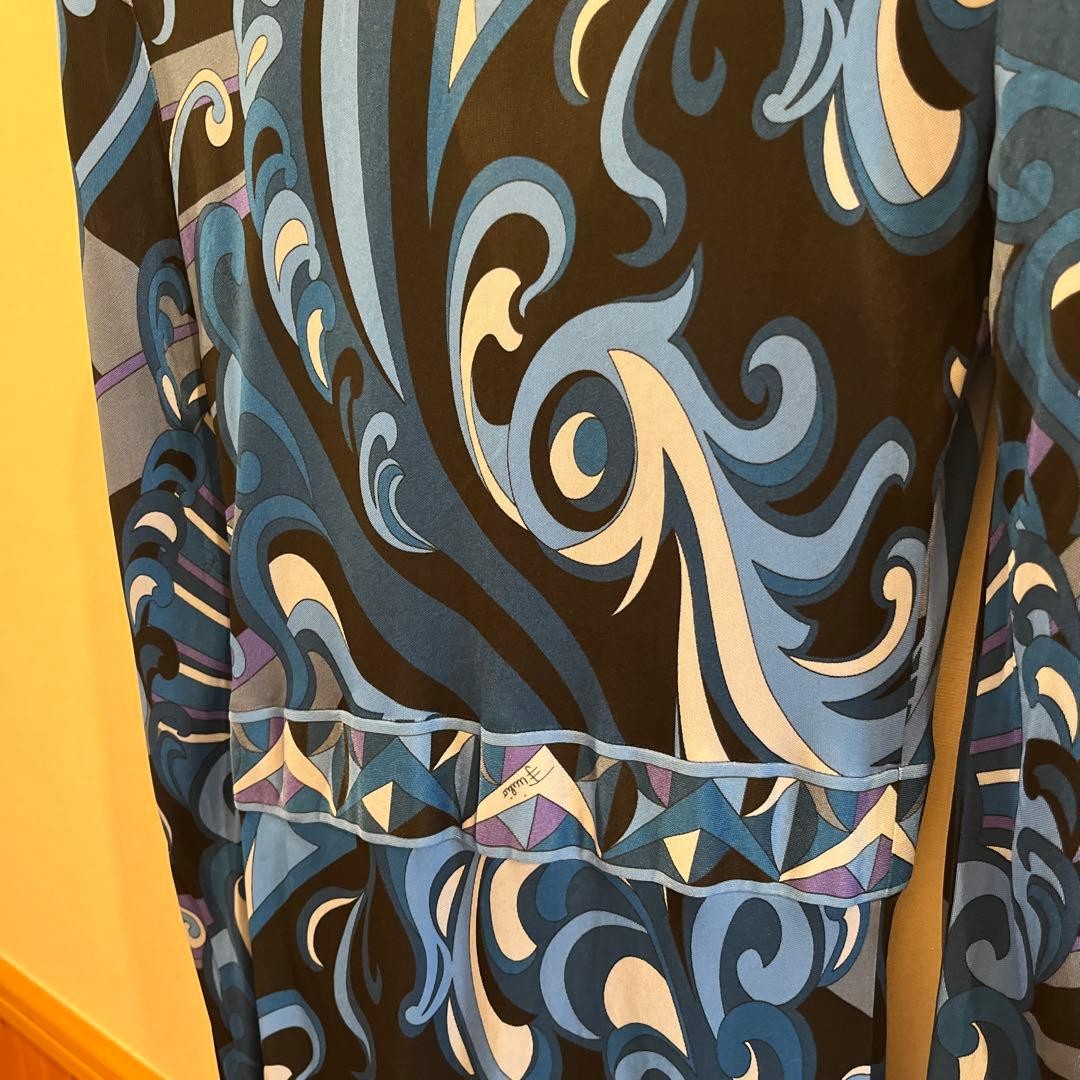 Emilio Pucci, Long-Sleeved Dress, Multicolor, blue, Geometric, Bijou, V-Neck