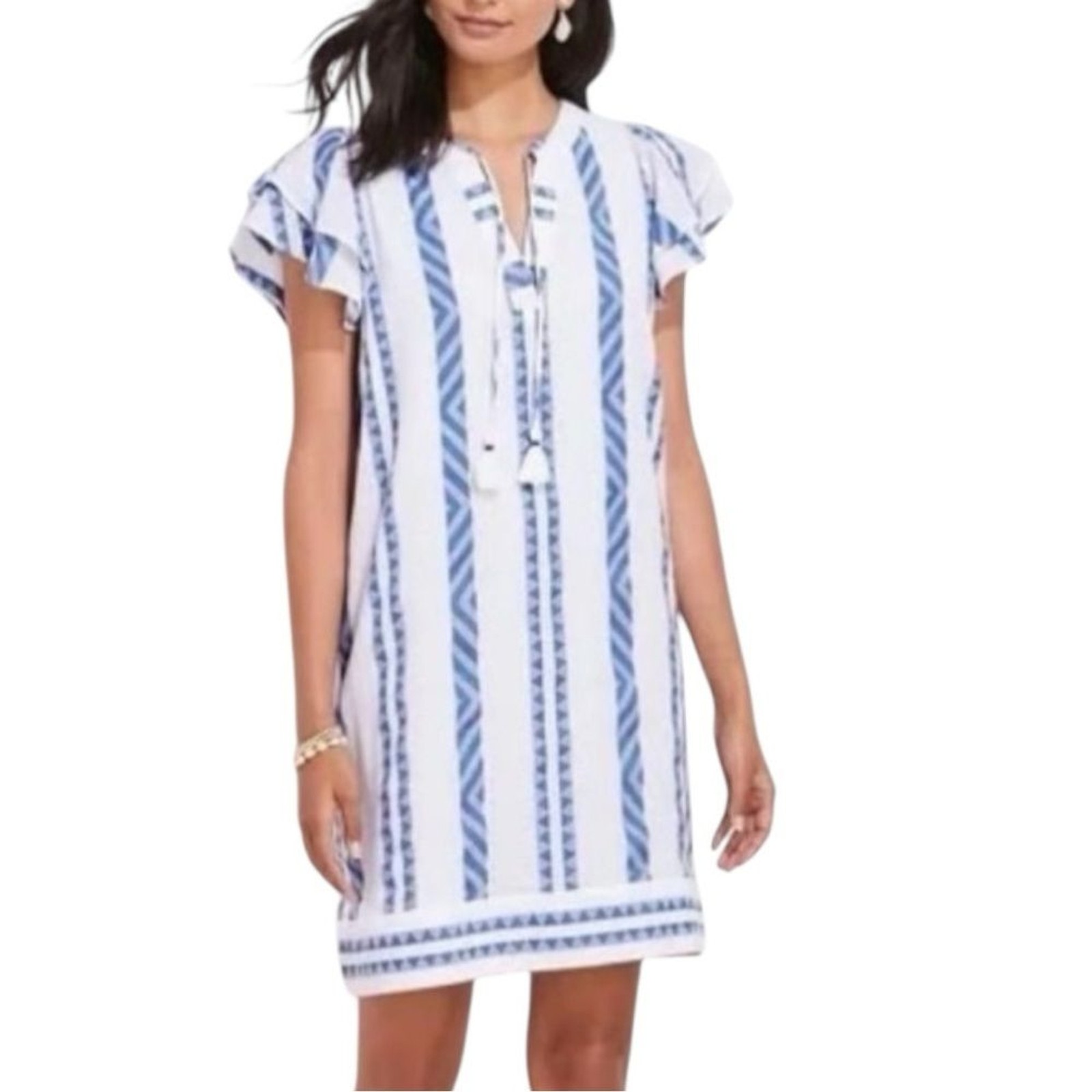 Vineyard Vines Harbor Performance White and Blue Tunic Mini Dress Size Small