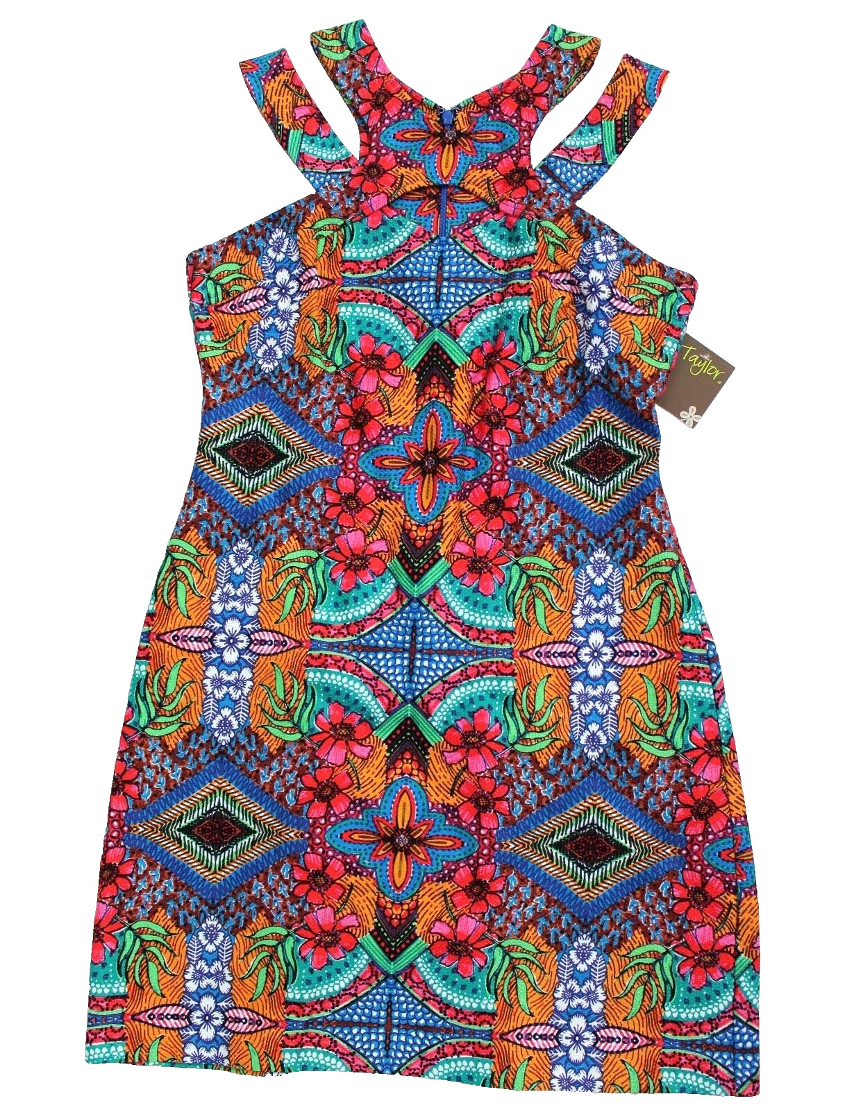 Taylor Sleeveless Double Strap Printed Textured Sheath Dress Size 4 Ginger NEW