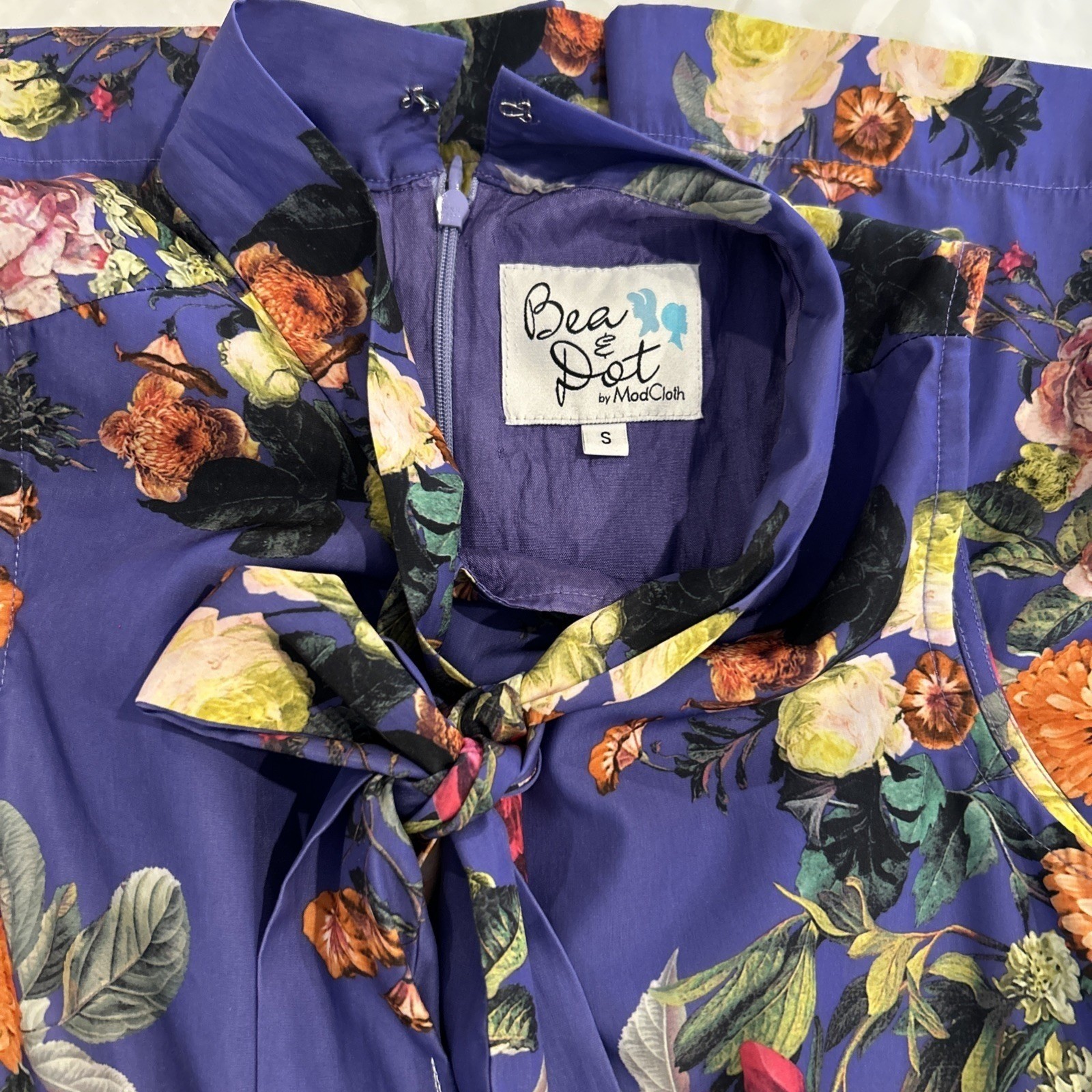Bea & Dot by ModCloth Floral Fit & Flare Dress Women Small Purple Sleeveless Bow