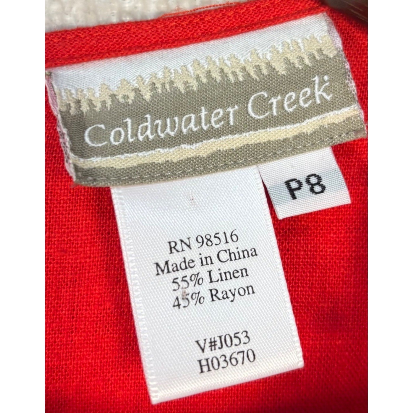 Coldwater Creek Size P8 Red Linen Blend Embroidered Beaded Sheath Midi Dress