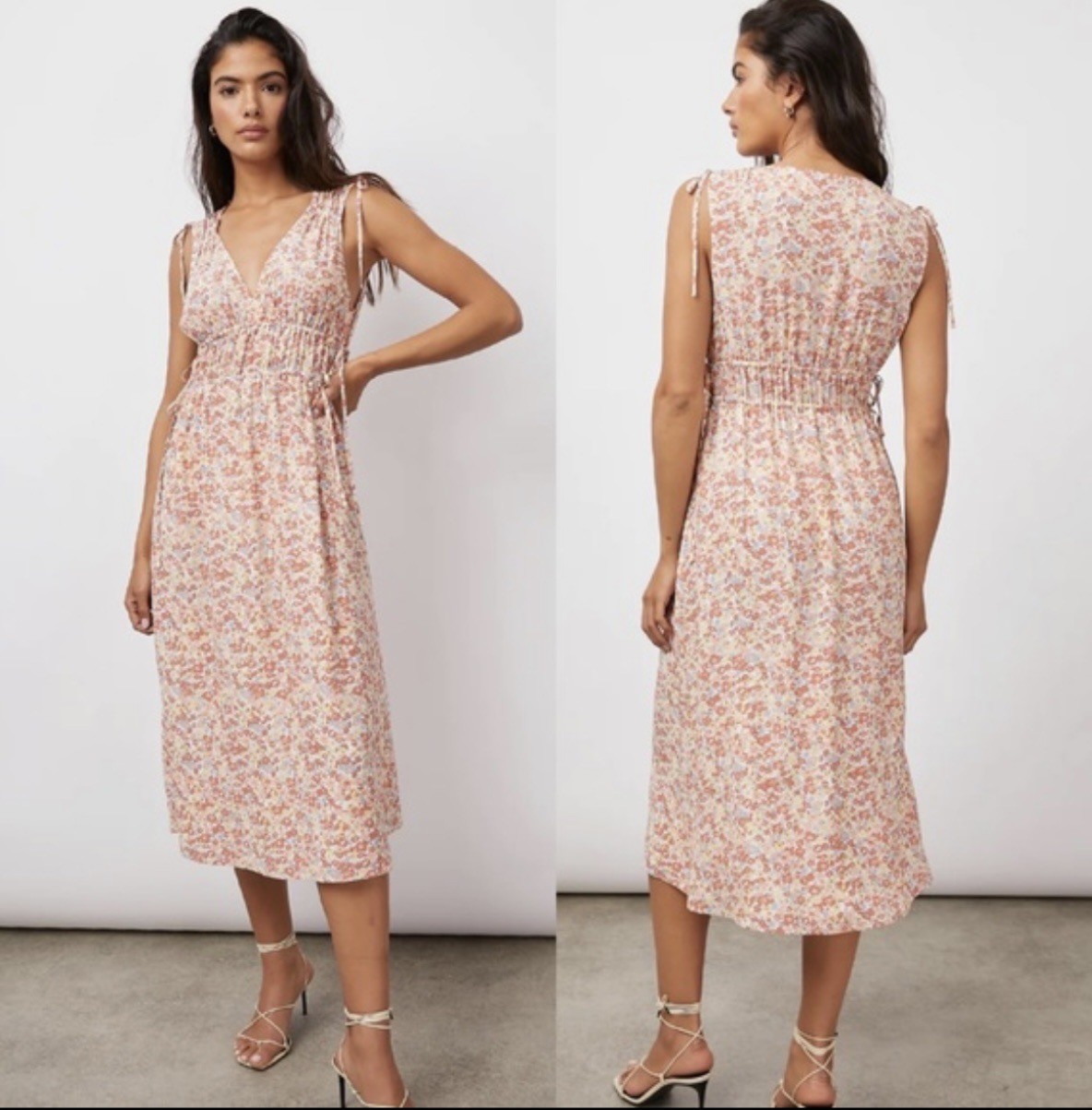 Rails $228 Constantine Sleeveless Cinched Waist Midi Dress Orange Wildflower S