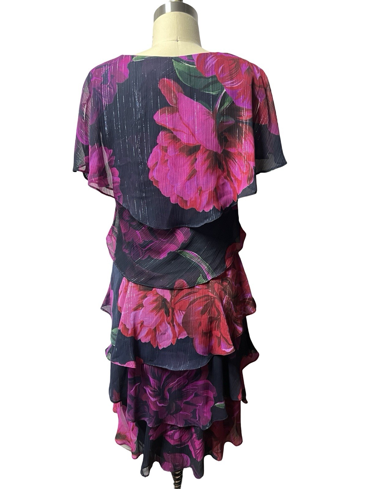 Ignite Evenings Floral Layered Ruffle Midi Dress Blue Size 4 Wedding Guest Party