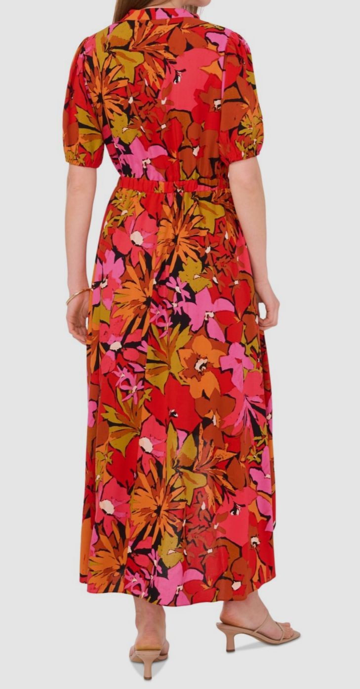 CeCe Women’s Orange Split-Neck Puff-Sleeve High-Low Dress Size XL