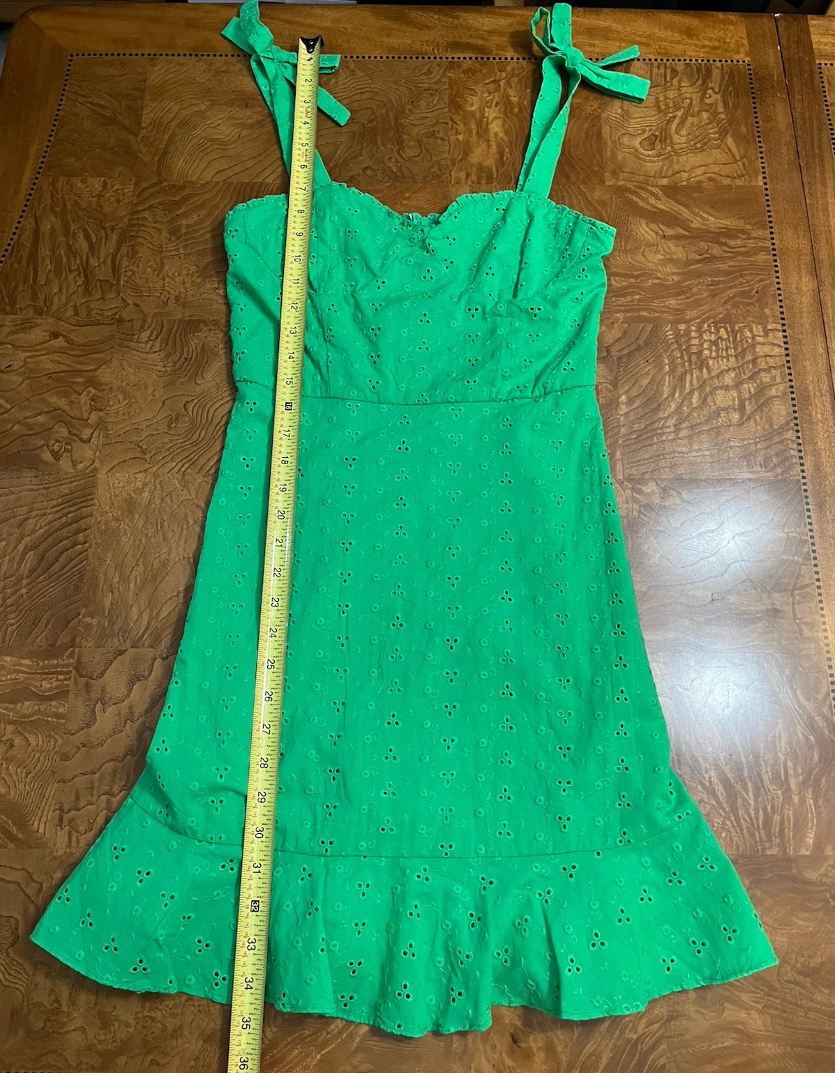 BCX Womens Green Eyelet Sundress Tie Strap Sweetheart Fit Flare Size Small NWOT