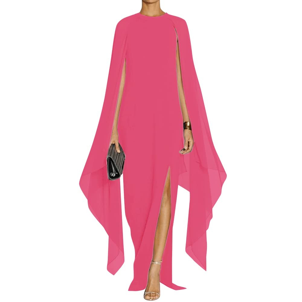 MAYFASEY Women’s Long Cape Sleeve High Split Elegant Cocktail Maxi Dresses Long