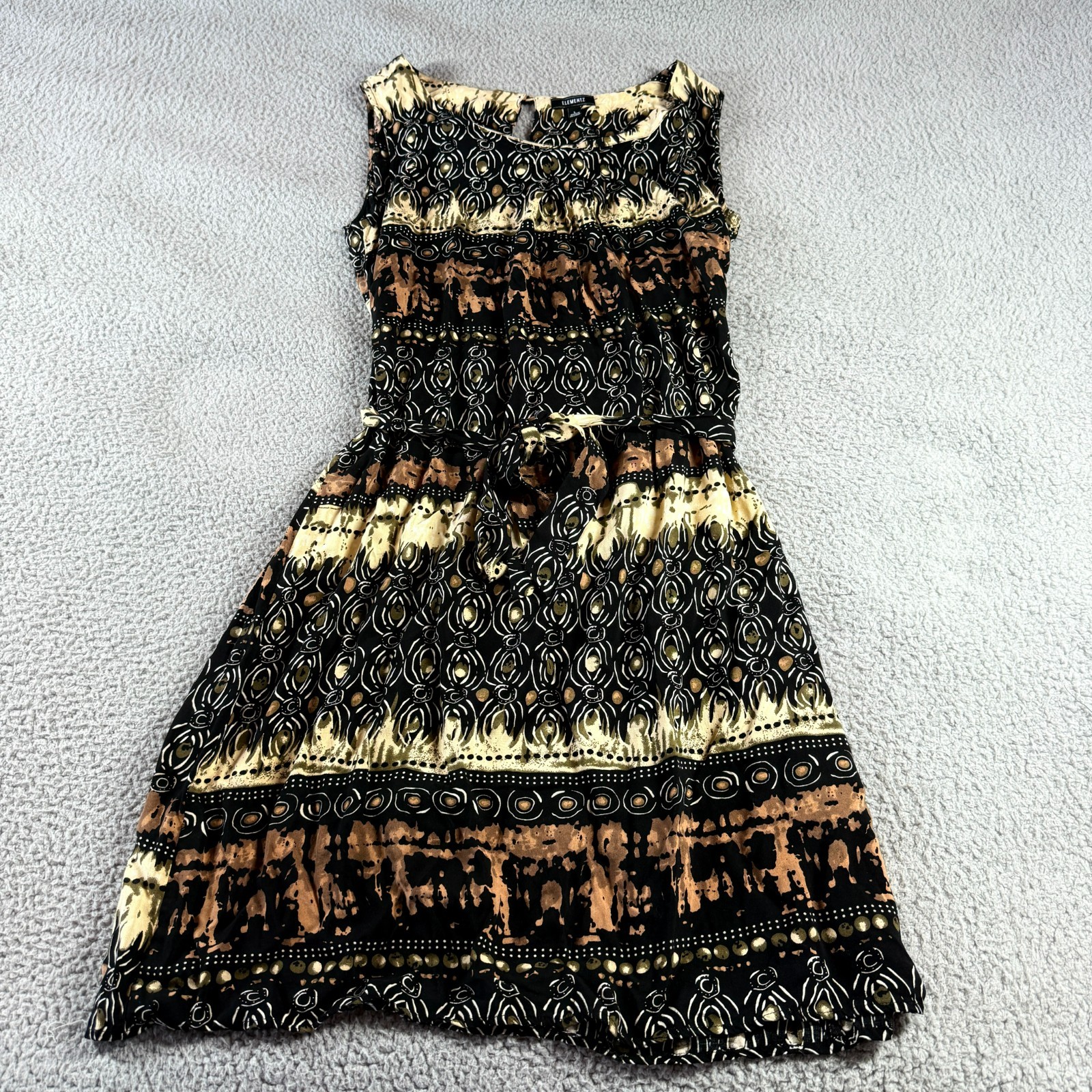 Elementz Multicolor Size L Boho Tribal Gothic Dark Rayon Drawstring Midi Dress