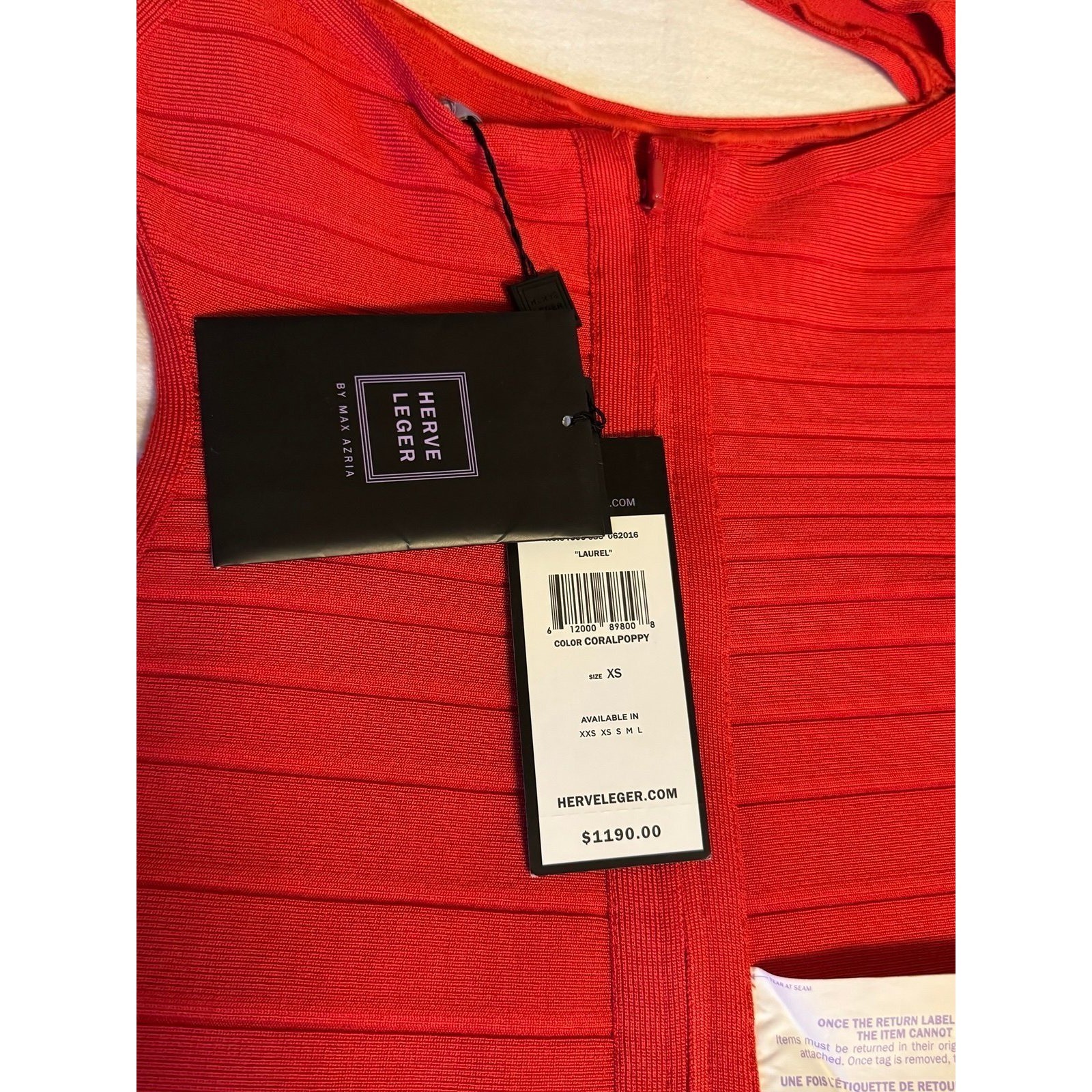 Y2K Herve Leger Red Body-Con Vintage Bandage Dress Size XS New With Tags