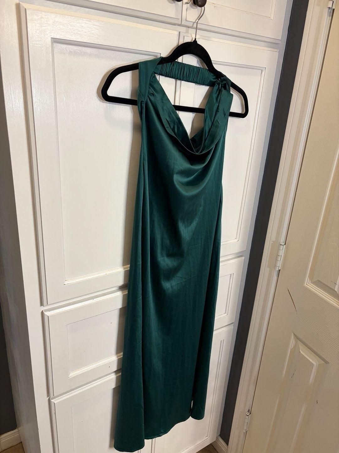 Merokeety Green Satin Cowl Neck Midi Dress Sleeveless Slip Dress Elegant Size S
