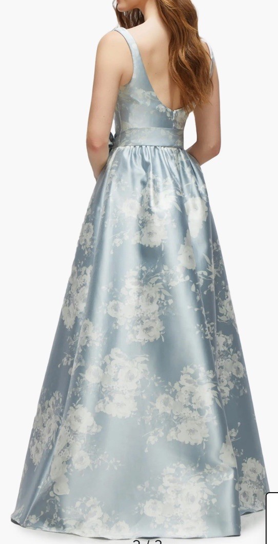 Dessy Collection Floral Satin Twill Gown,seraphina Floral,sz 16R,belted, New