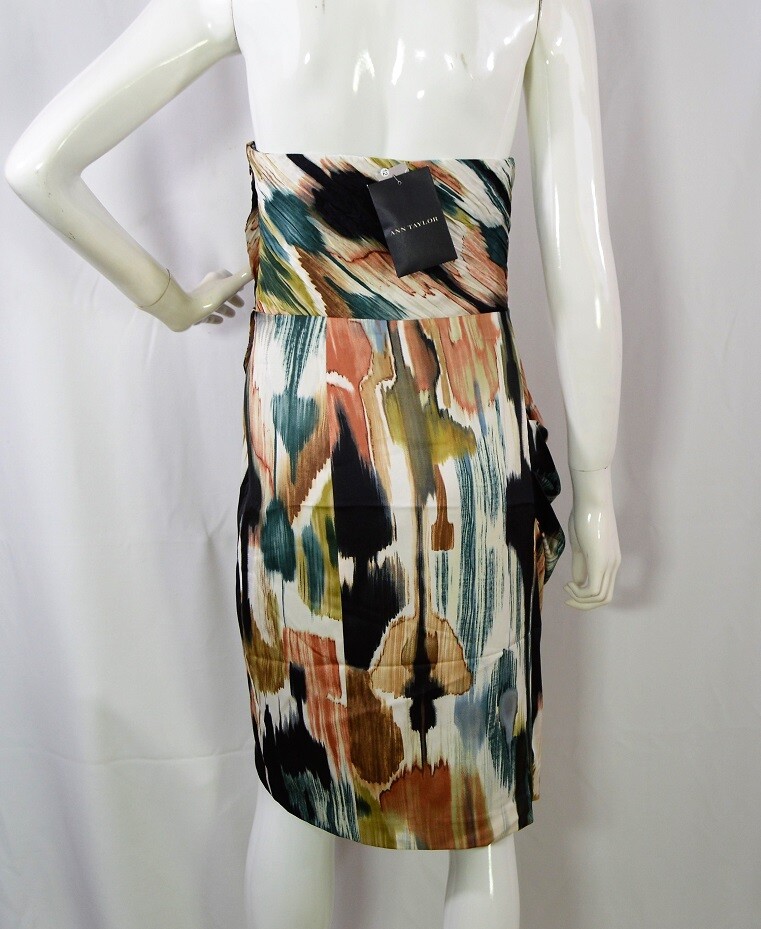 NWT $198 Ann Taylor Brush stroke print Drapery strapless formal Dress Sz 8P, 12P