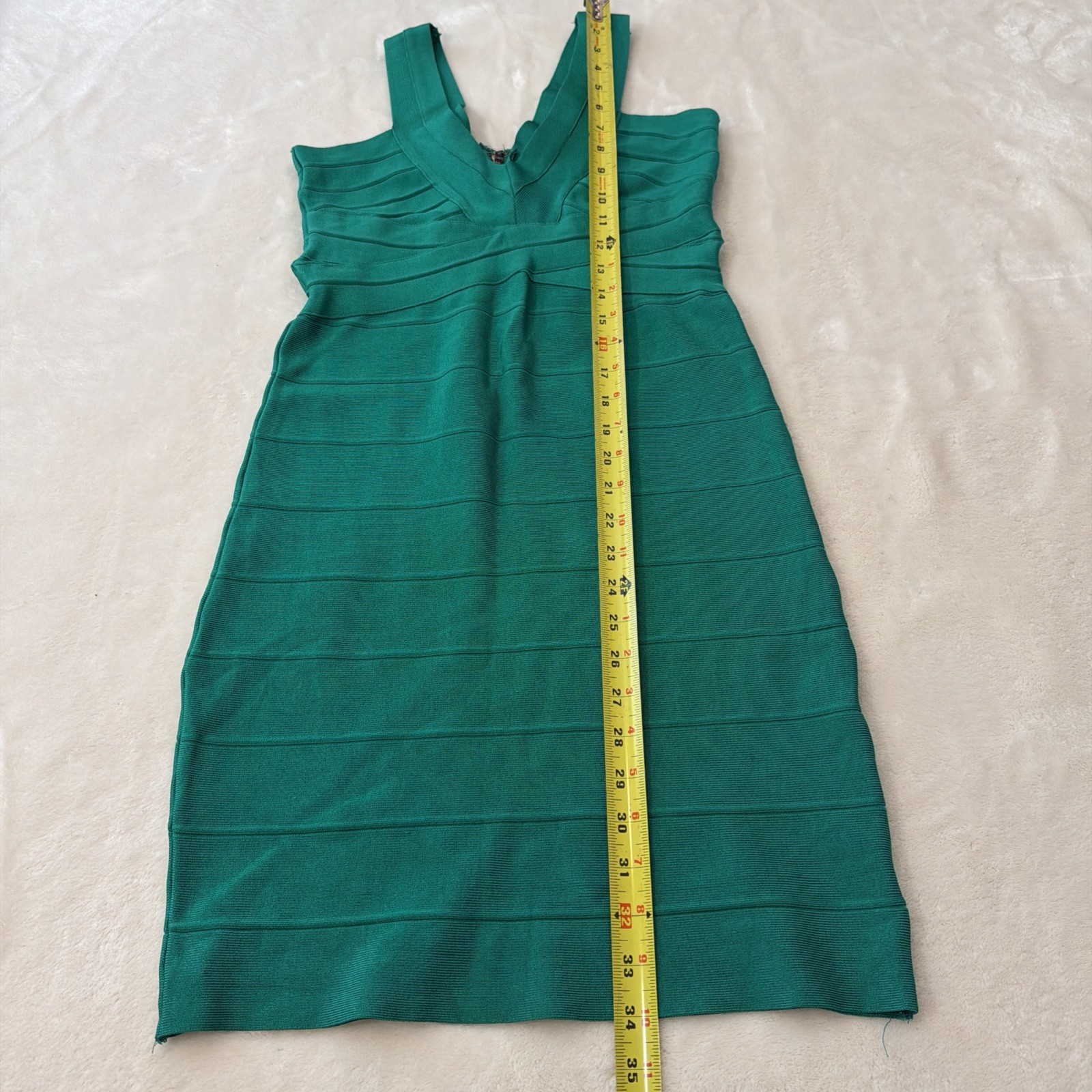 Bebe Green Bandage V-neck Mini Dress With Back Zipper Closure – L