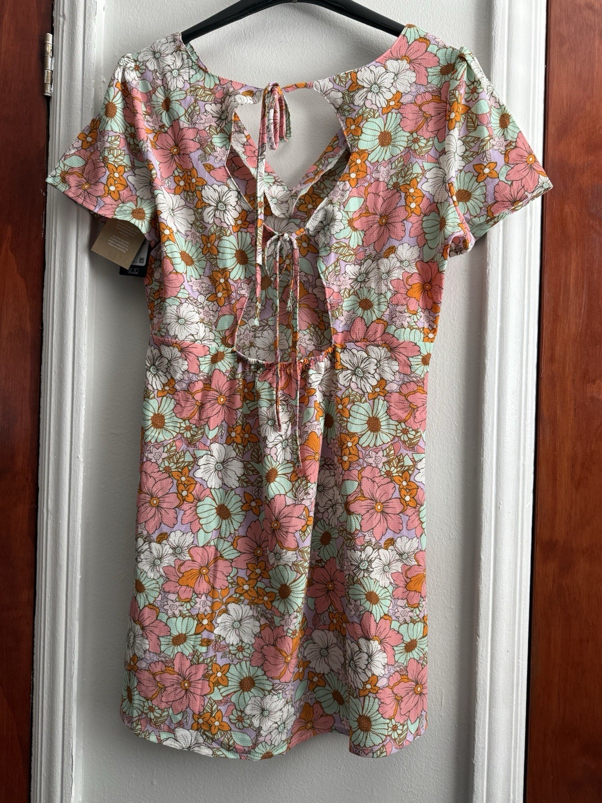 VERO MODA Multicolor Floral V-Neck Keyhole Tie Back Knit Mini Dress S