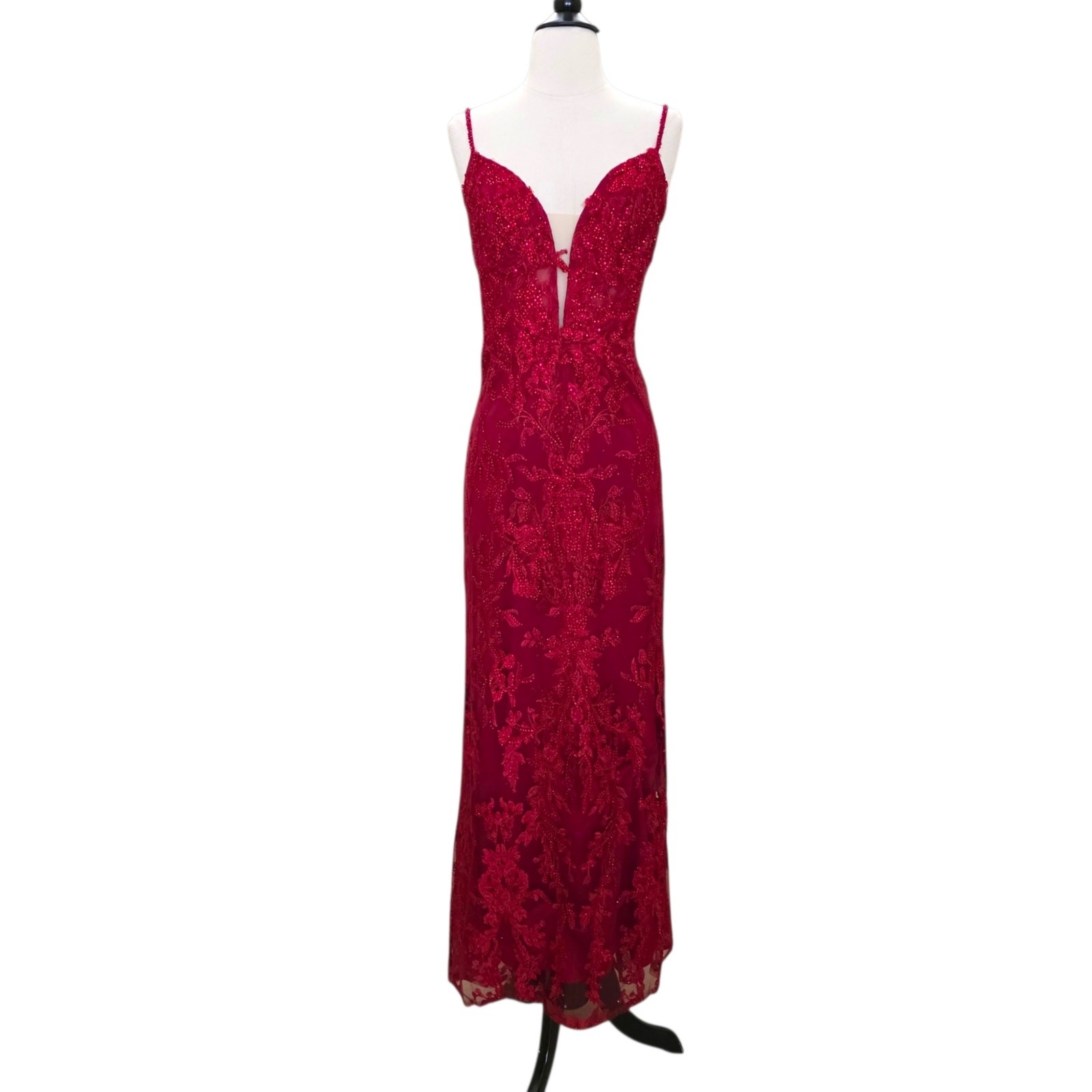 Mac Duggal 20330 Red Beaded Formal Dress Embroidered Evening Gown Maxi 12