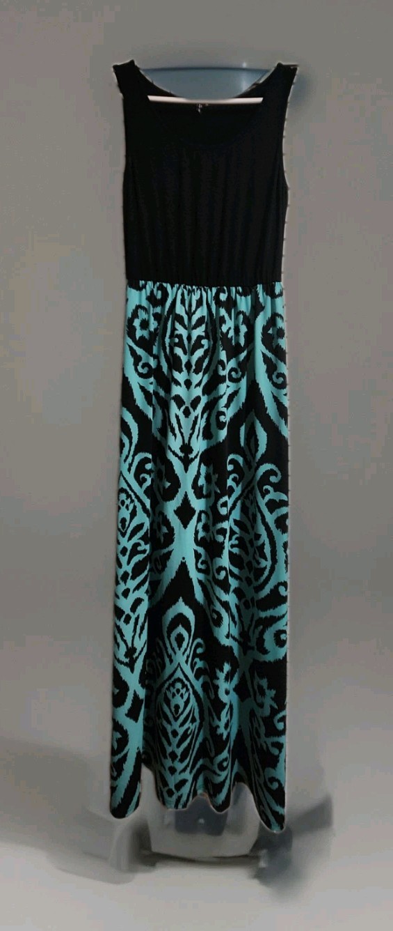Long Summer Maxi Black And TEAL skirting Is Rayon Material Top Cotton Stretchy