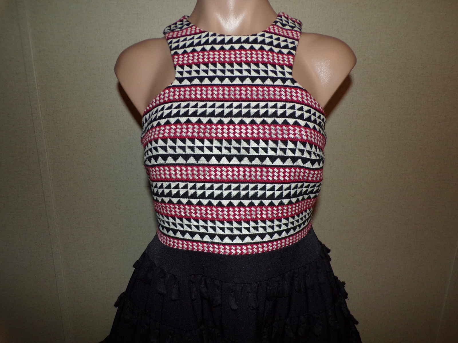 Do Be Tassel Mini Dress Size Small Womens Red Black A-Line Sleeveless
