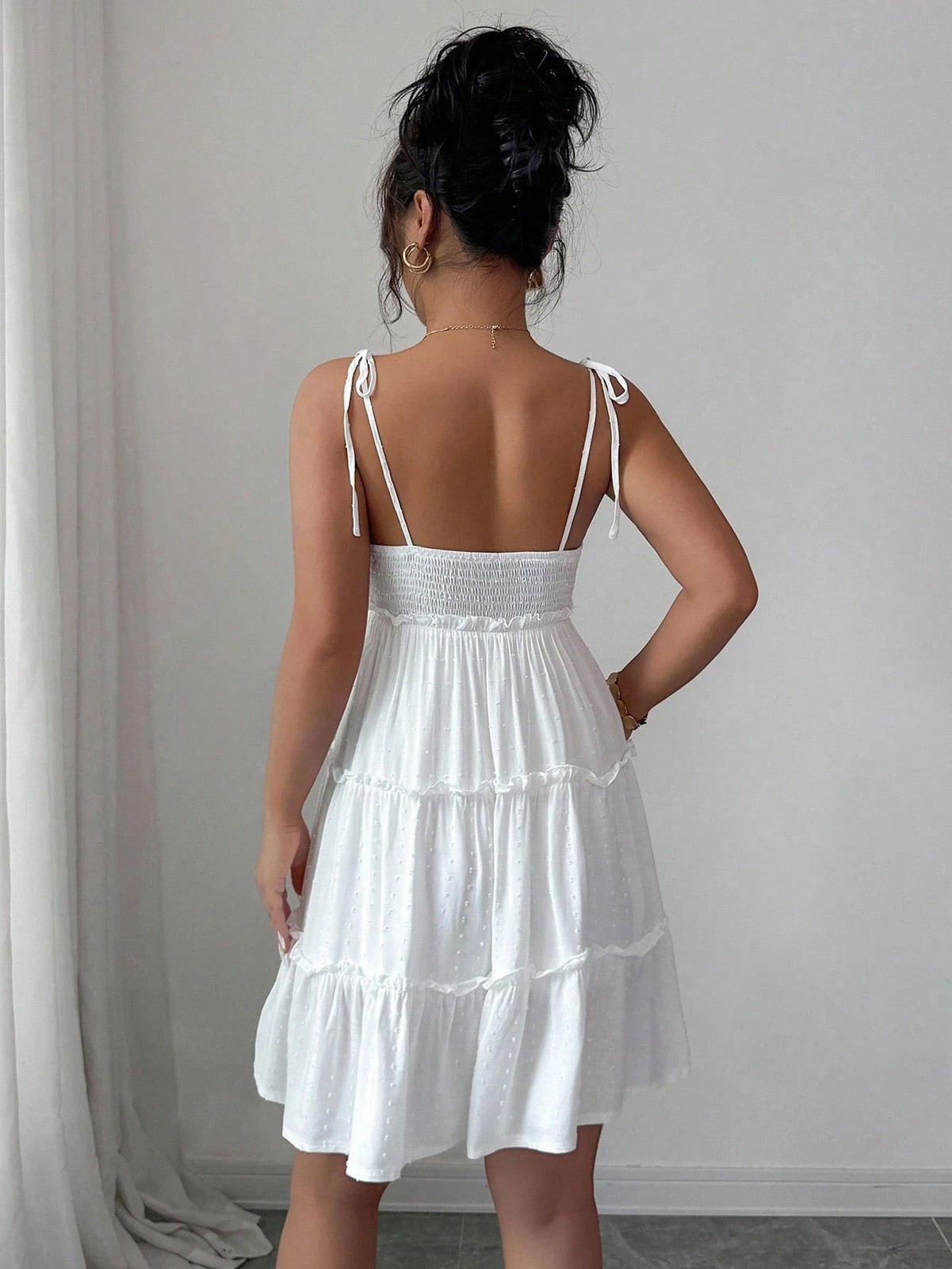 Womens White Spaghetti Strap Tiered Mini Dress Summer Sleeveless A Line Dress XL