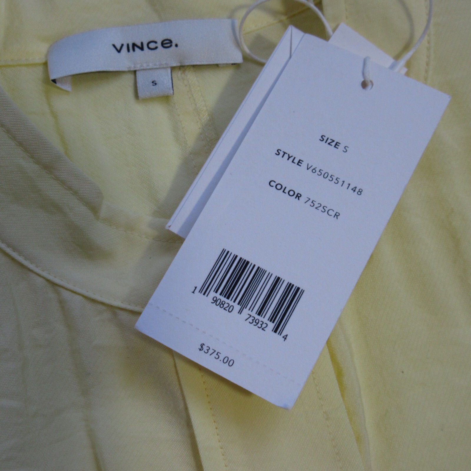 NWT Vince Belted Button Down Midi in Sun Creme Yellow Lightweight Shirt Dress S