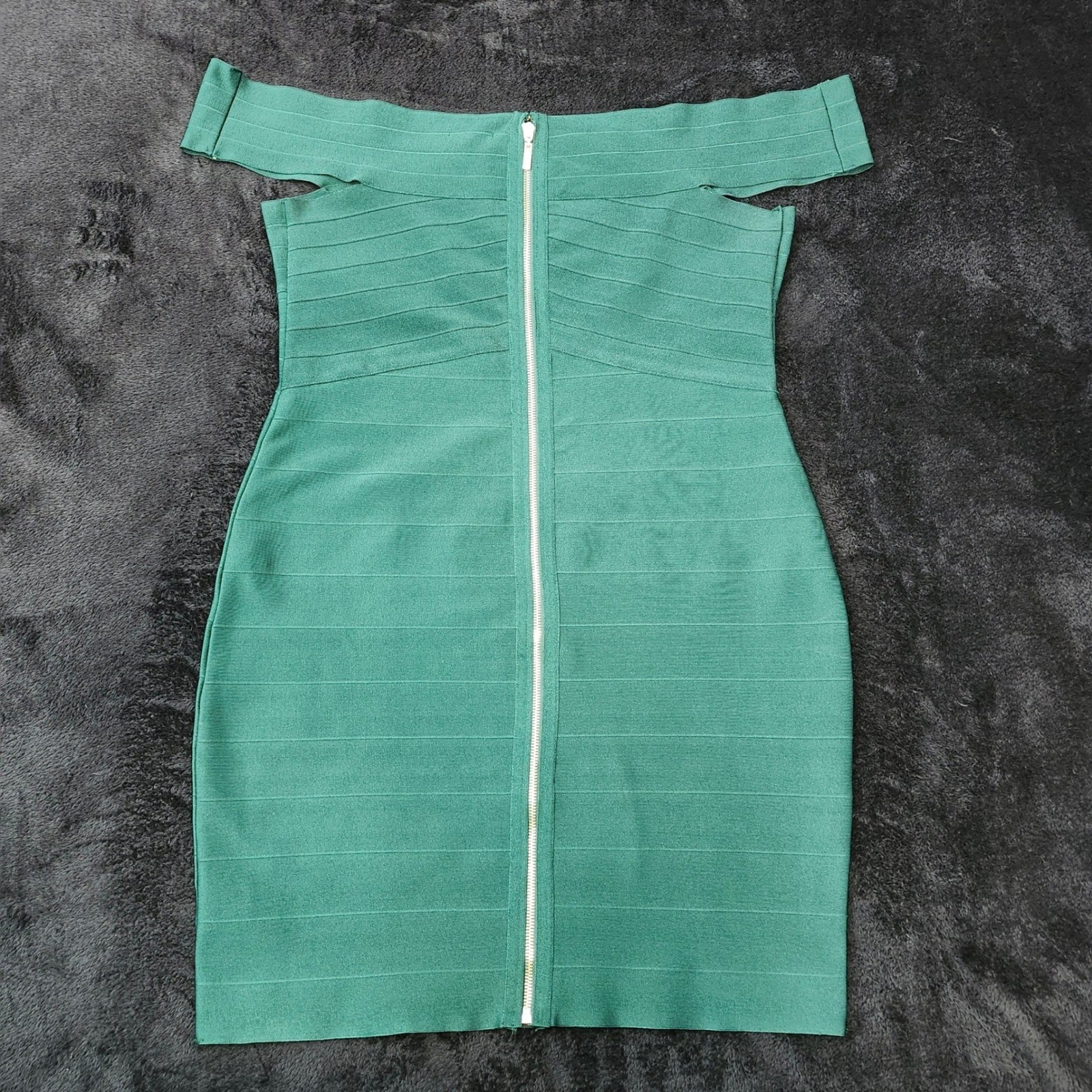 Fashion Nova Cross My Body Dress Hunter Green Bandage Off Shoulder Zip 2X K5773