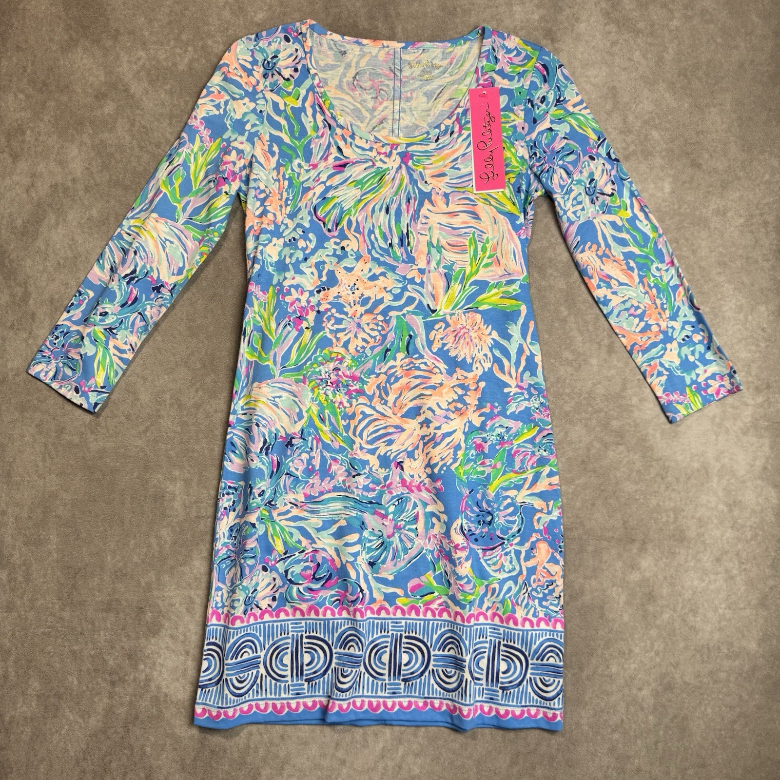 Lilly Pulitzer Beacon Dress XXS All Together Now 3/4 Sleeve Shift Sea Life Beach