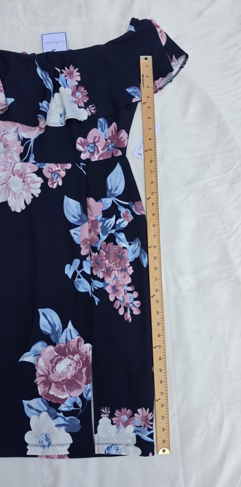 PREMIER AMOUR Women’s Sz 14 Blue Floral Off the Shoulder Midi Dress