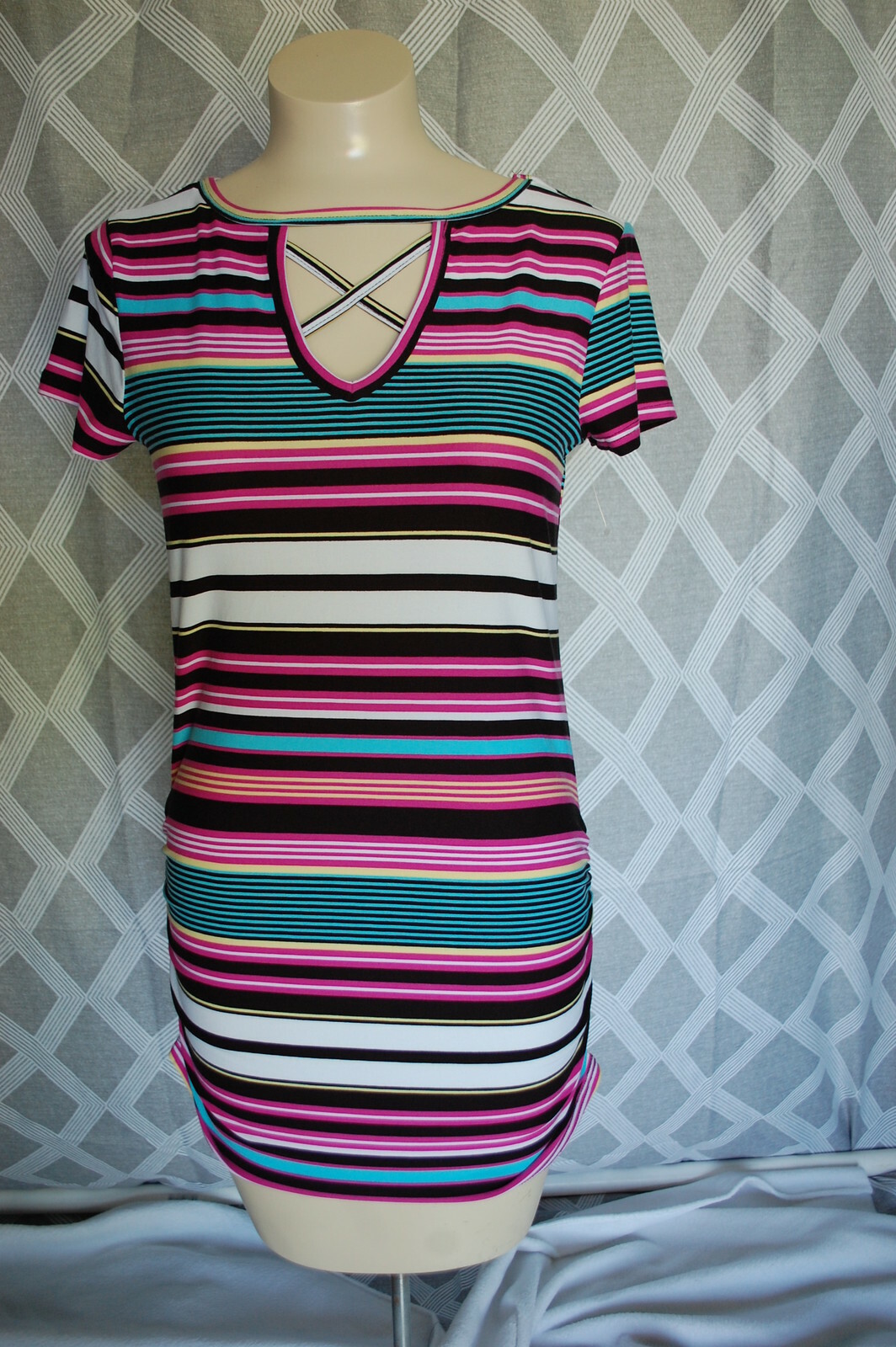 Womens STRIPED TUNIC DRESS Pink Black Teal White SUPER SOFT Sz S M L XL 1X 2X 3X