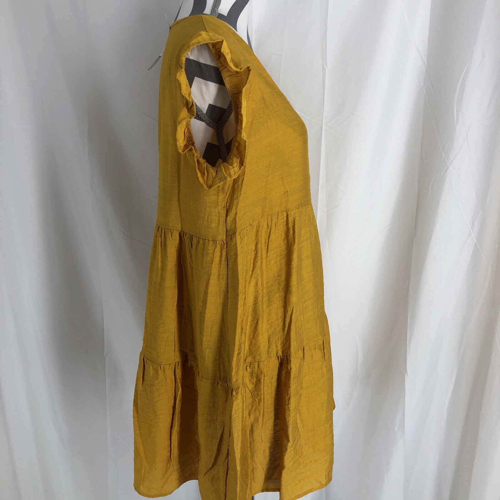 Doubleju A Line Mustard V Neck Flutter Sleeve Dress Size Large