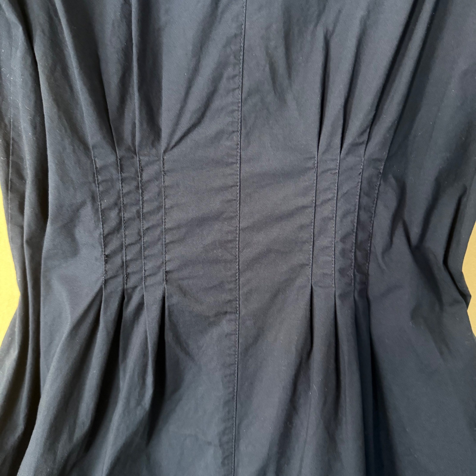 LOFT Navy Blue Short Sleeve Button Down Pleated Waist Midi Shirt Dress Size 8