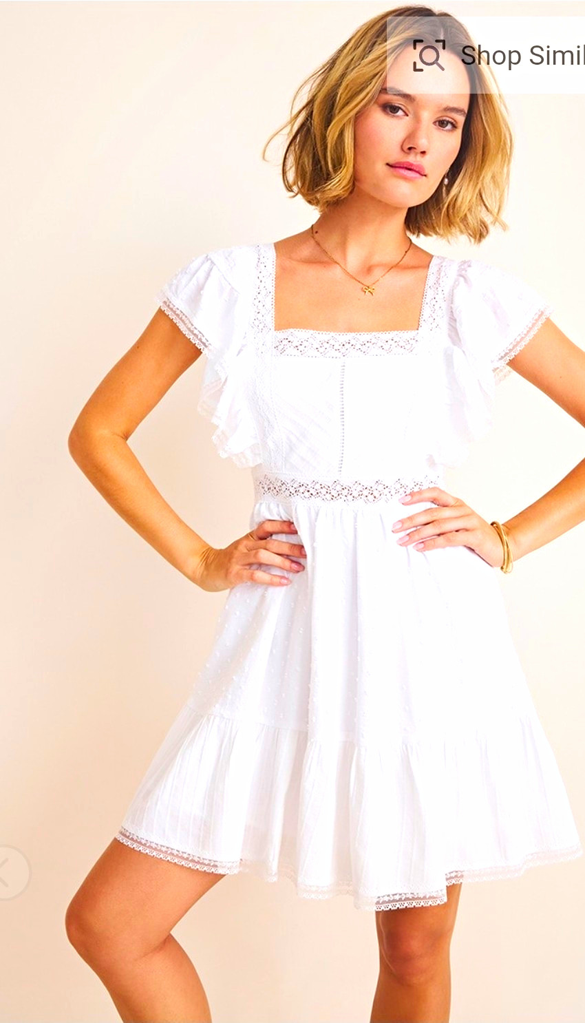 francesca’s Women’s White Lace Trim Fit & Flare Square Neck Dress Size M