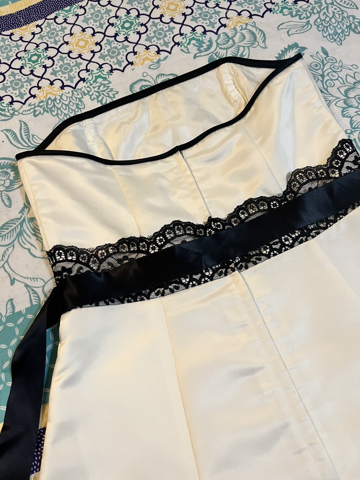 Jessica McClintock for Gunne Sax Black/White Strapless Midi Party Dress Sz 11/12