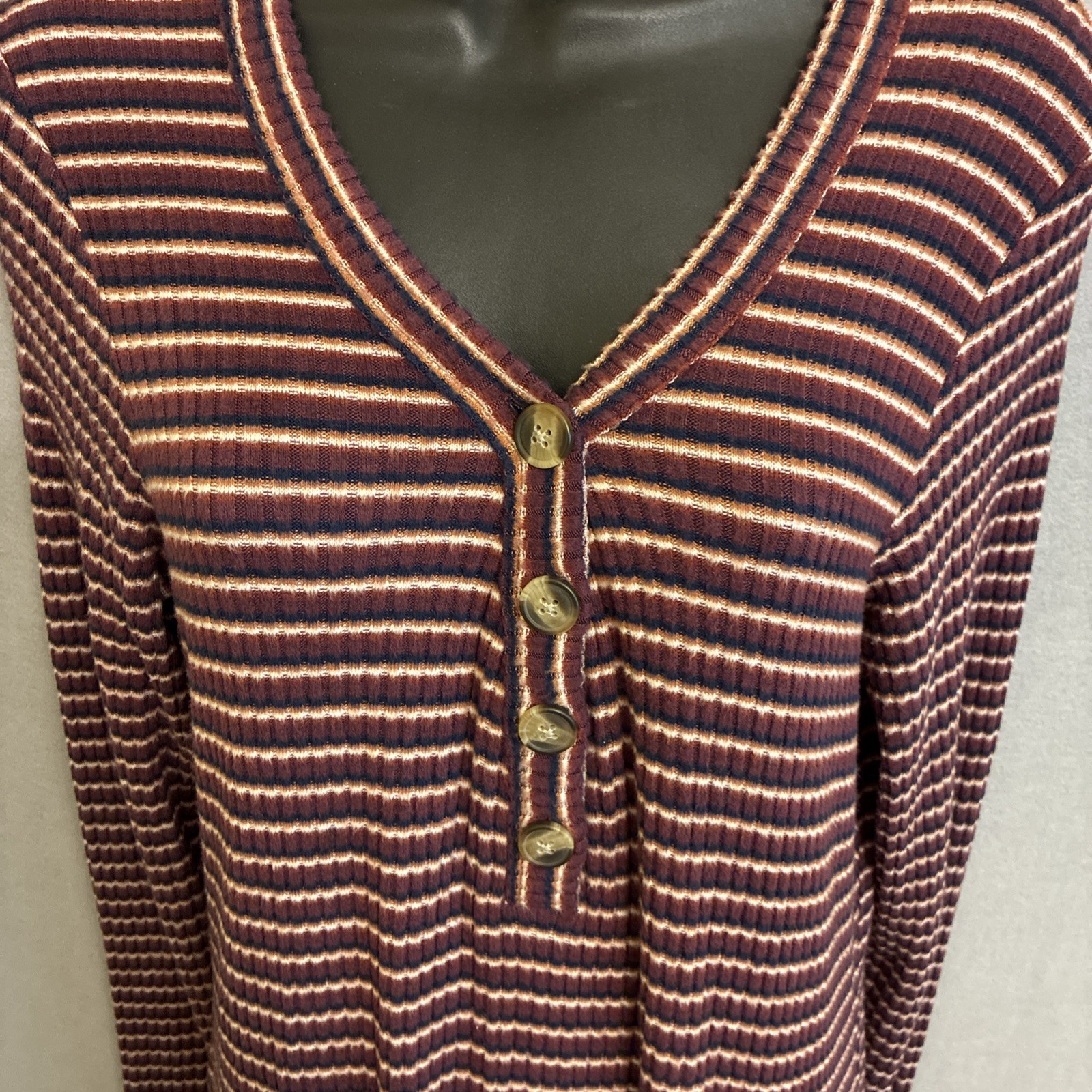 American Eagle Brown/Black stripes Knit Shirt Dress Button Front Long Sleeve