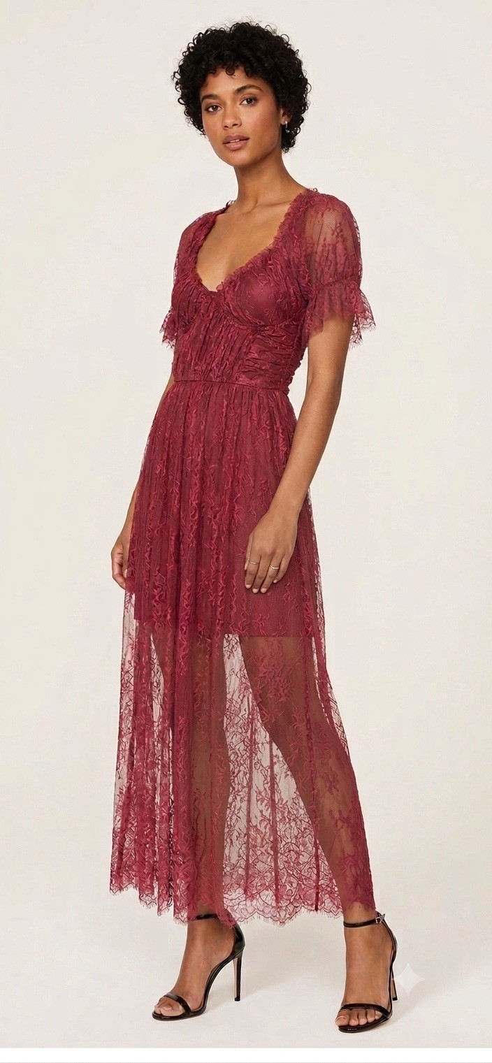 Free People Dear Jane Women’s Size 4 US Puff Sleeveless Midi Dress Burgundy