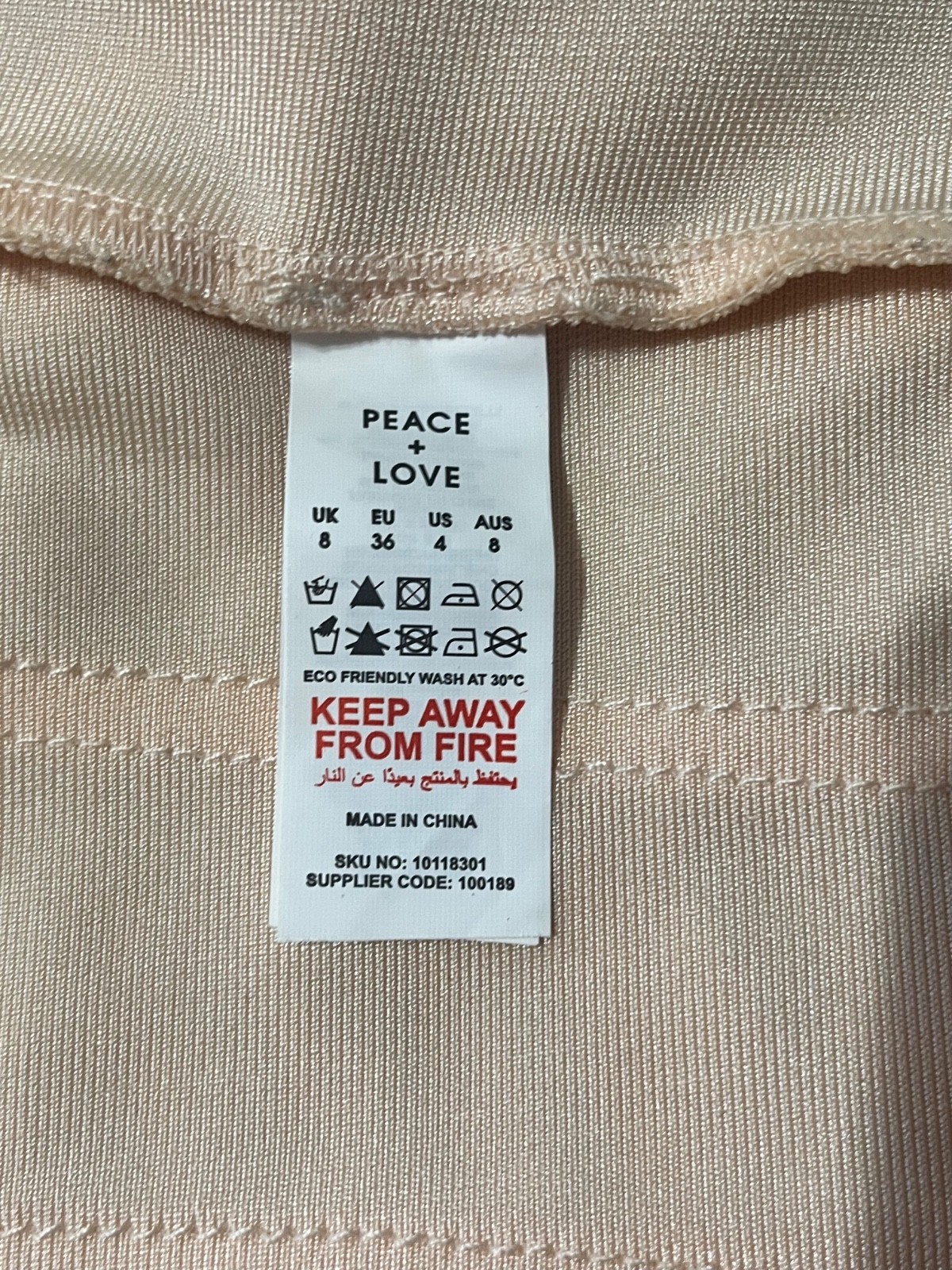 Peace + Love Sleeveless Bodycon Midi Dress in Light Peach – Size US 4