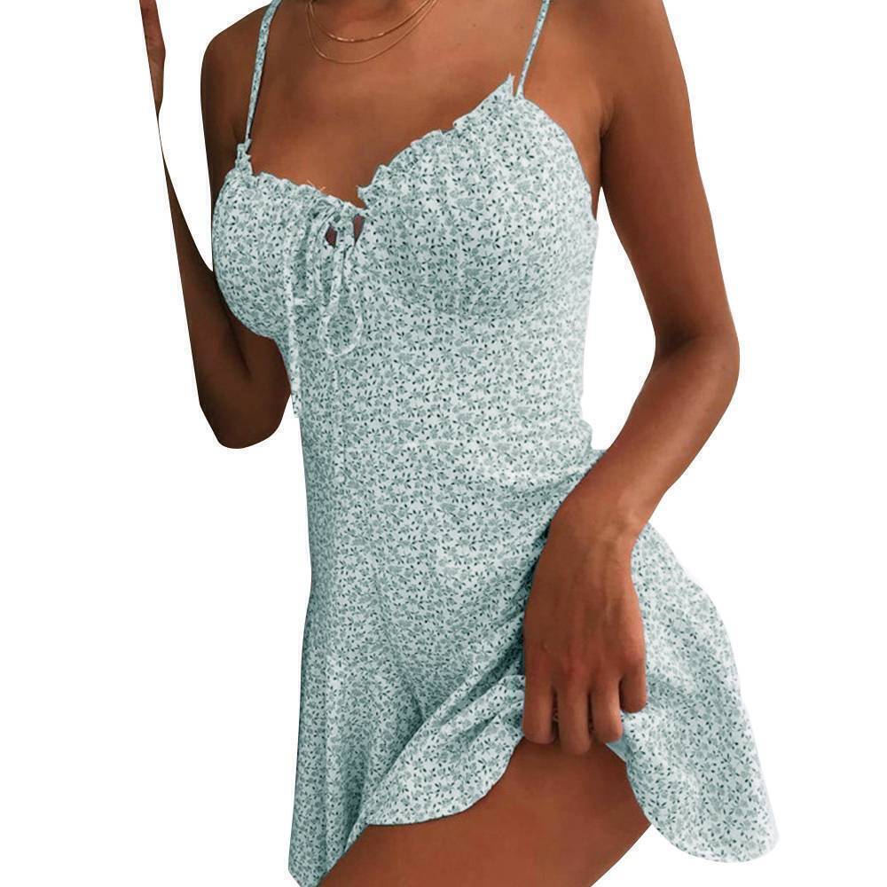 Sexy Womens Summer Boho Floral Printed Mini Dress Strappy Holiday Beach Sundress