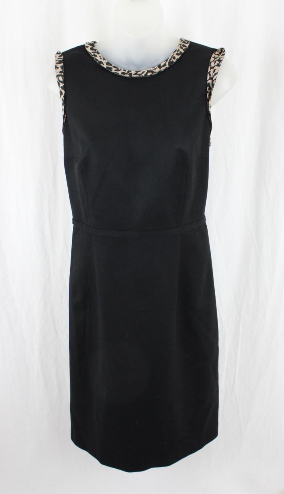 Paule Ka Women’s Black Beige Animal Print Trim Wool Sleeveless Dress 40 US 8