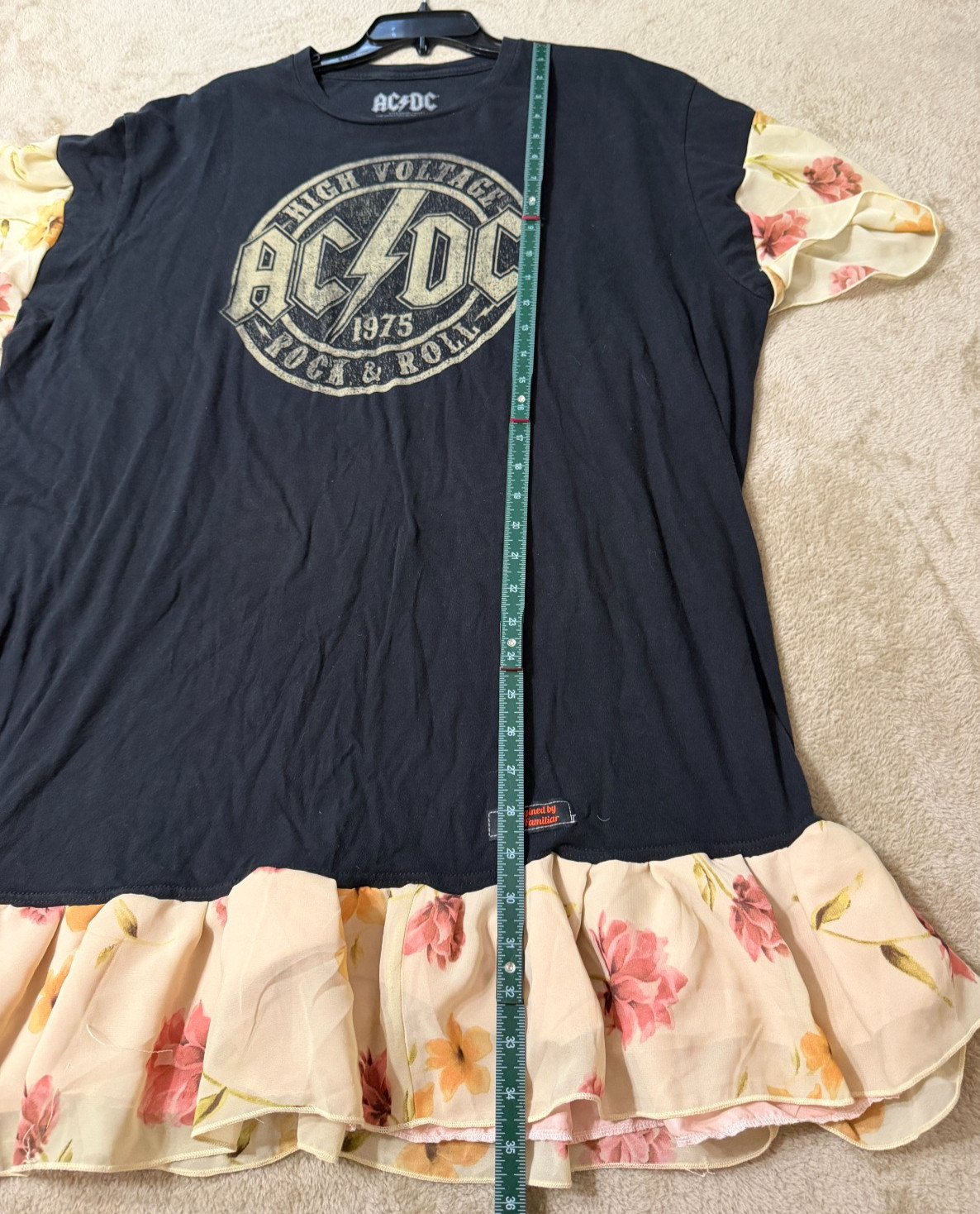 AC/DC Velvet Familiar Upcycled Rock Tee Ruffle Tunic Dress 2XL Boho Festival