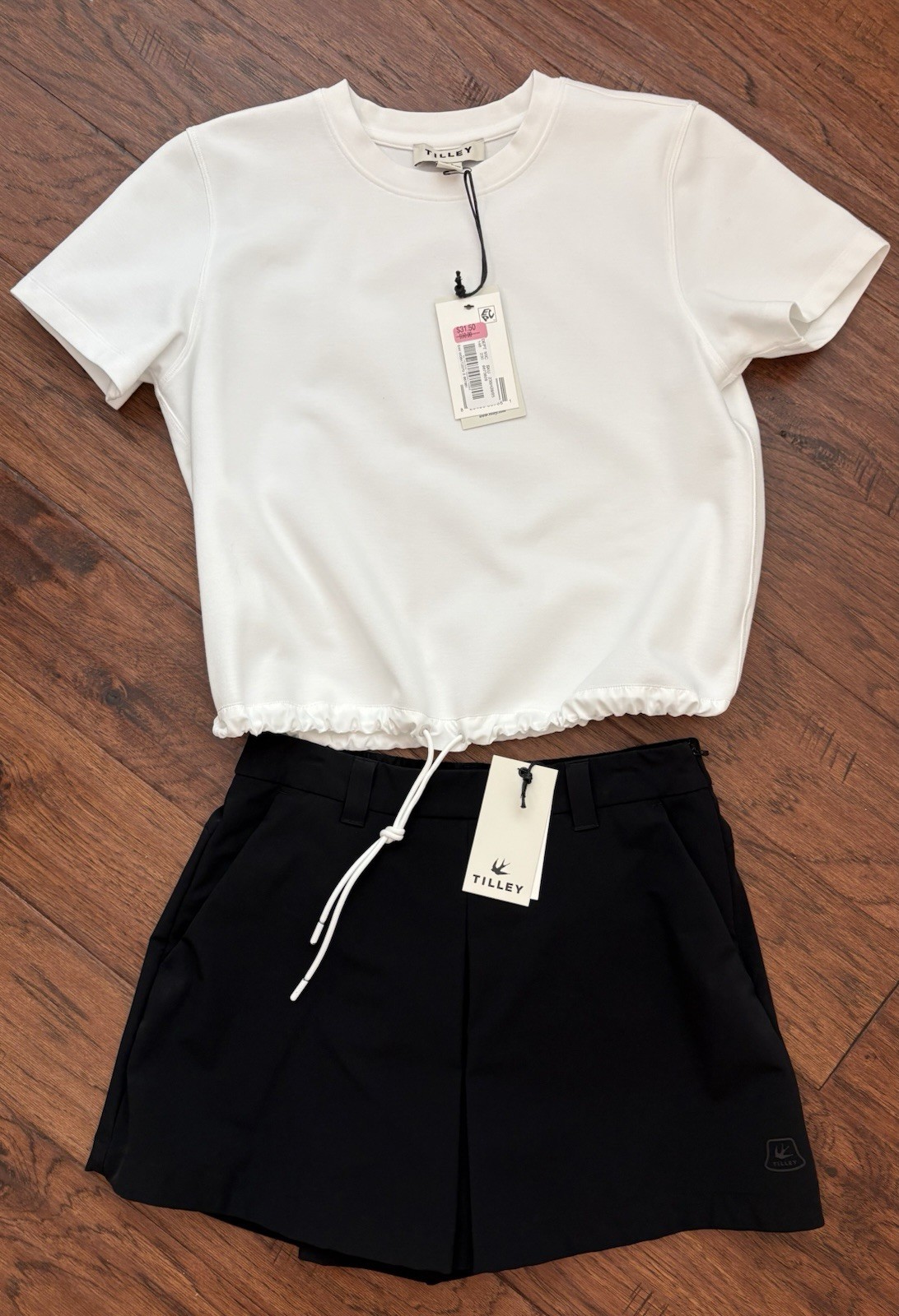 NWT TILLEY 2p OUTFIT size S Black SKORT & White Draw String Waist TOP SHIRT New
