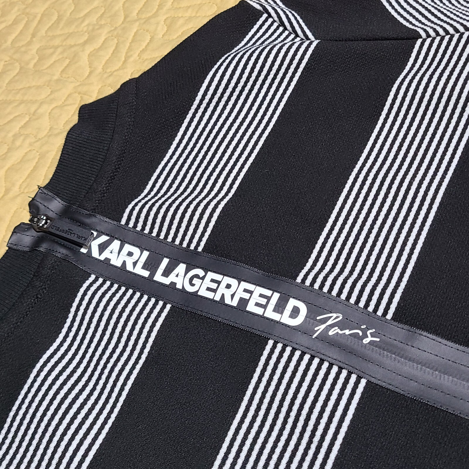 NWT Karl Lagerfeld Paris size xs Striped T-shirt Dress Pocket Zipper logo patch