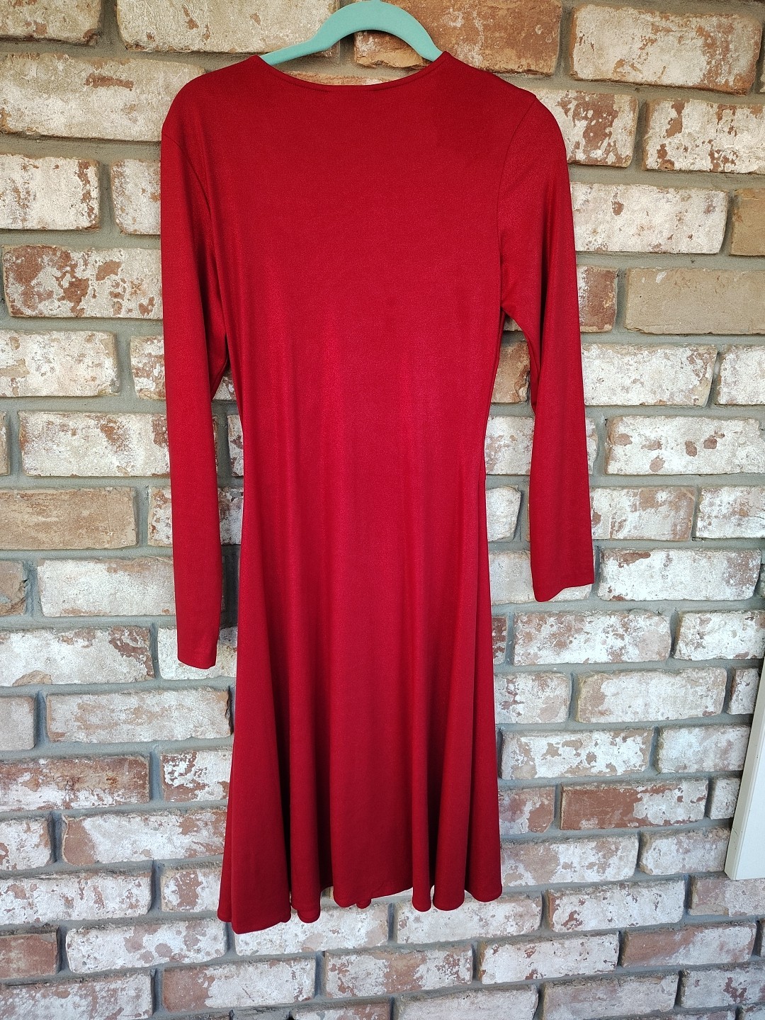 Coldwater Creek Red Shimmer Stretch Knit Ruched Front V-neck Midi Dress 6 Glam
