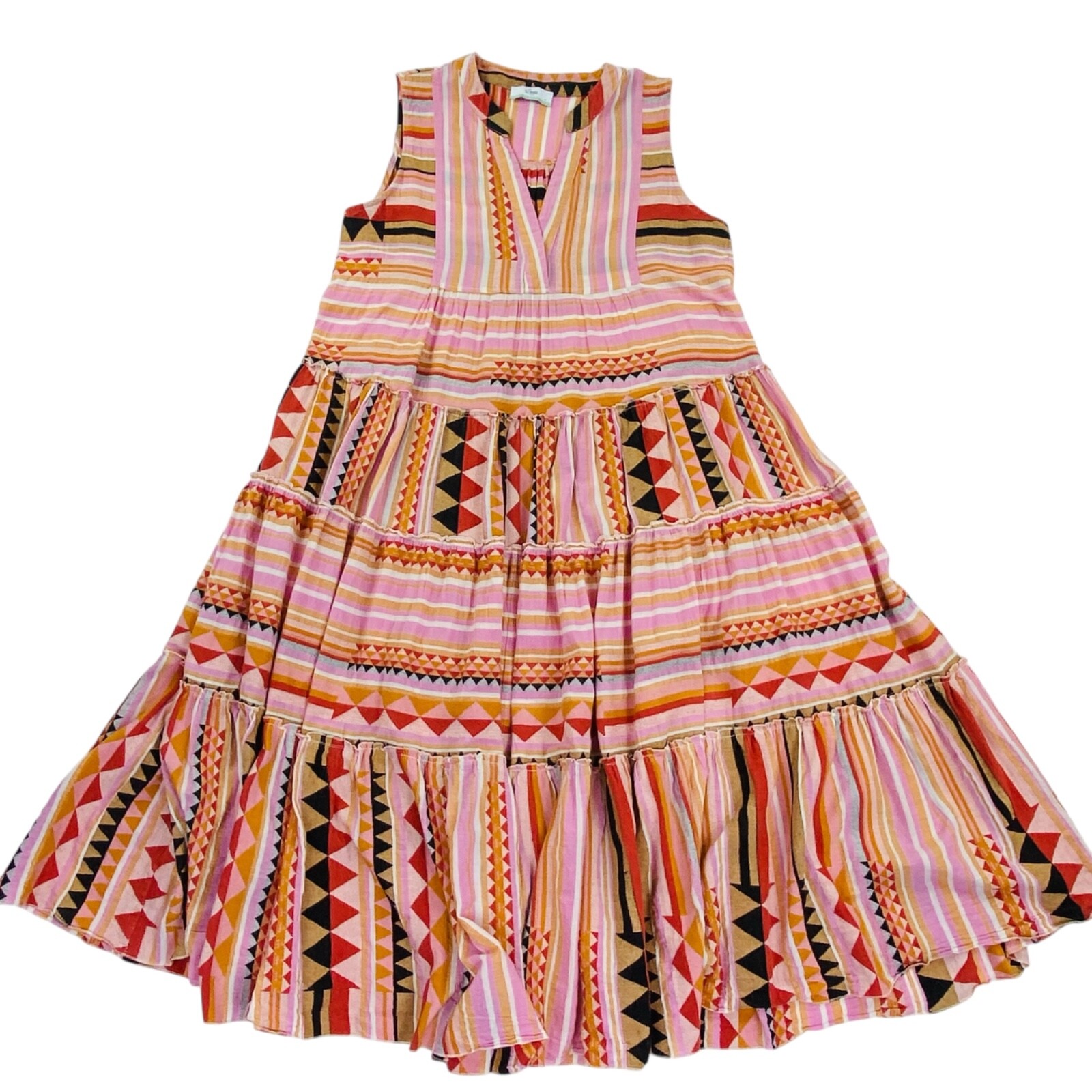 Devotion Twins Dress Aztec Festival Print Boho Chic Midi Cotton Coquette Med.