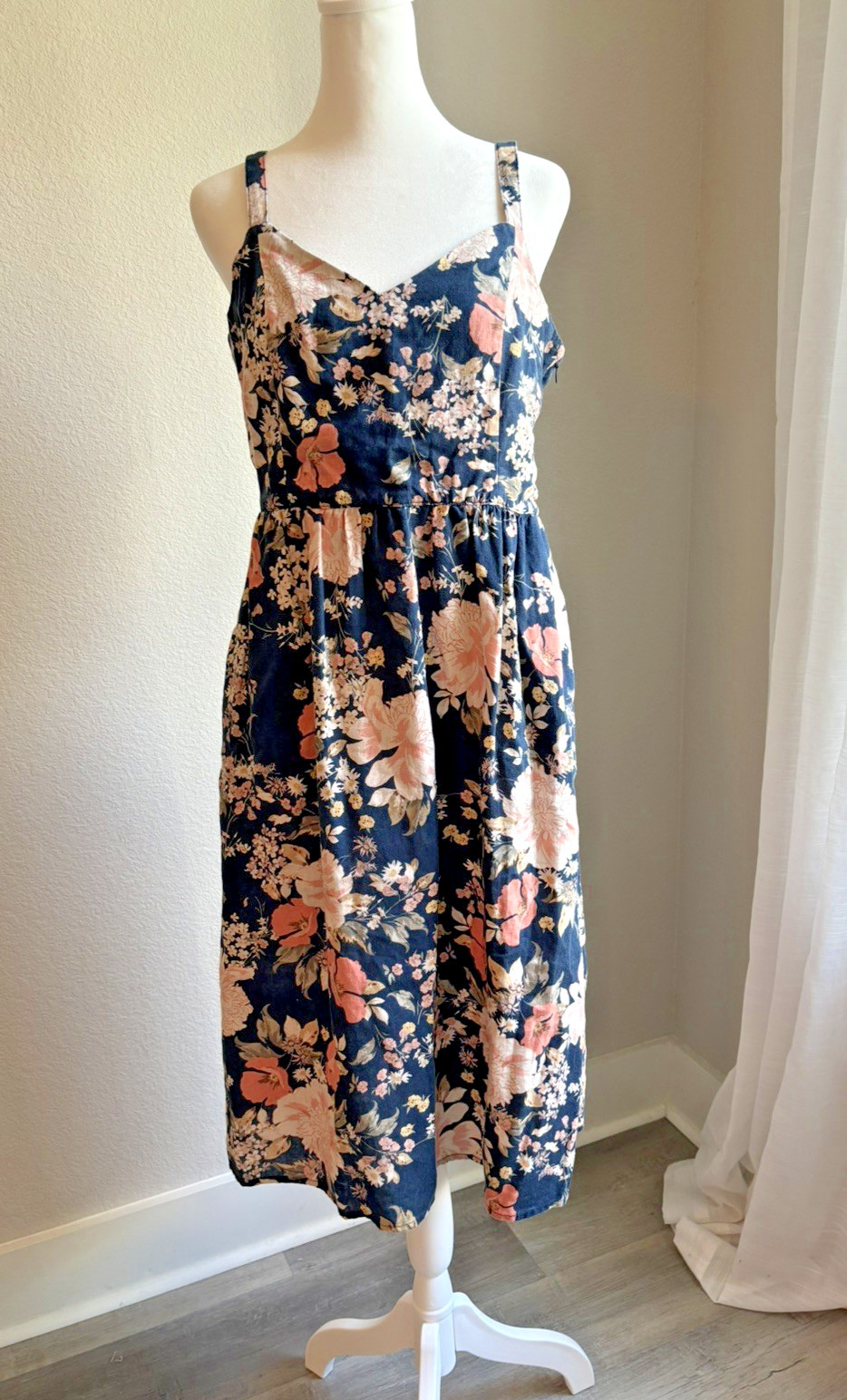 Cynthia Rowley 100% Linen Floral Dress with Pockets Women’s Size 8 Cottagecore