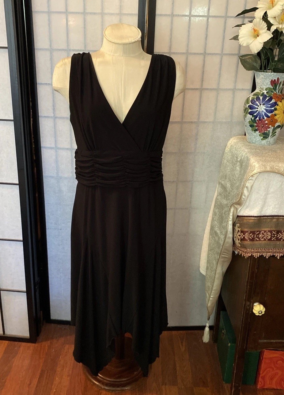 Dani Max Wom Estim M Sexy Black Assymetric Handkerchief Dress Plunging V-Neck