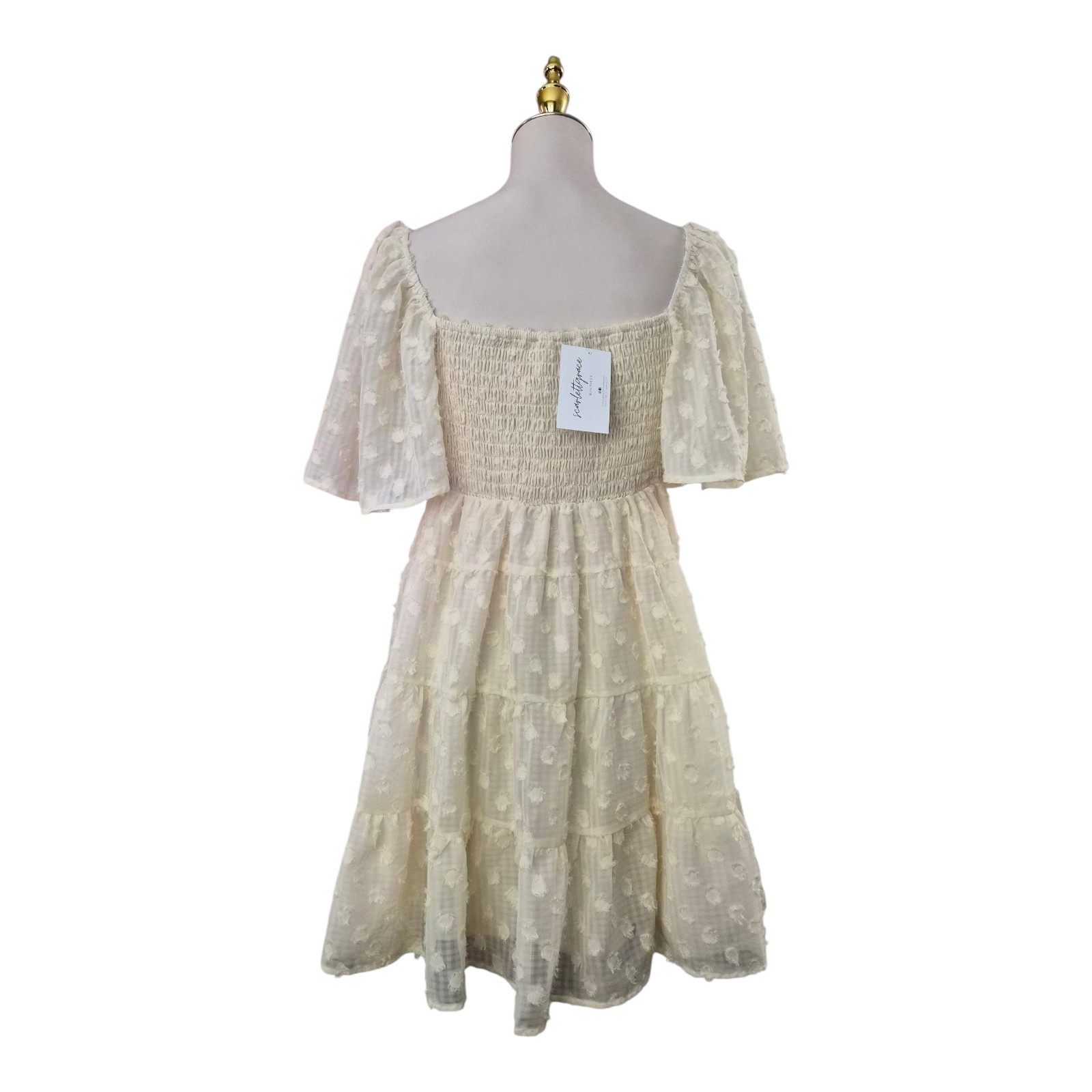 A. Calin by Flying Tomato Ivory Swiss Dot Tiered Babydoll Dress Women’s Size M