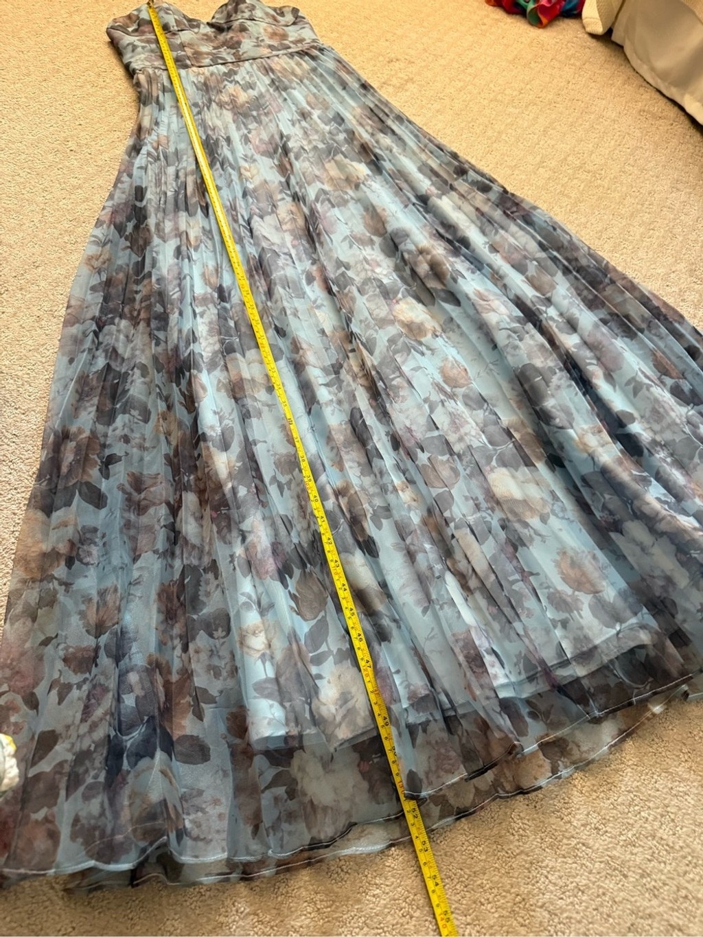Lulu’s Strapless Blue Floral Pleated Organza Gown Most Beautiful Day Maxi Dress