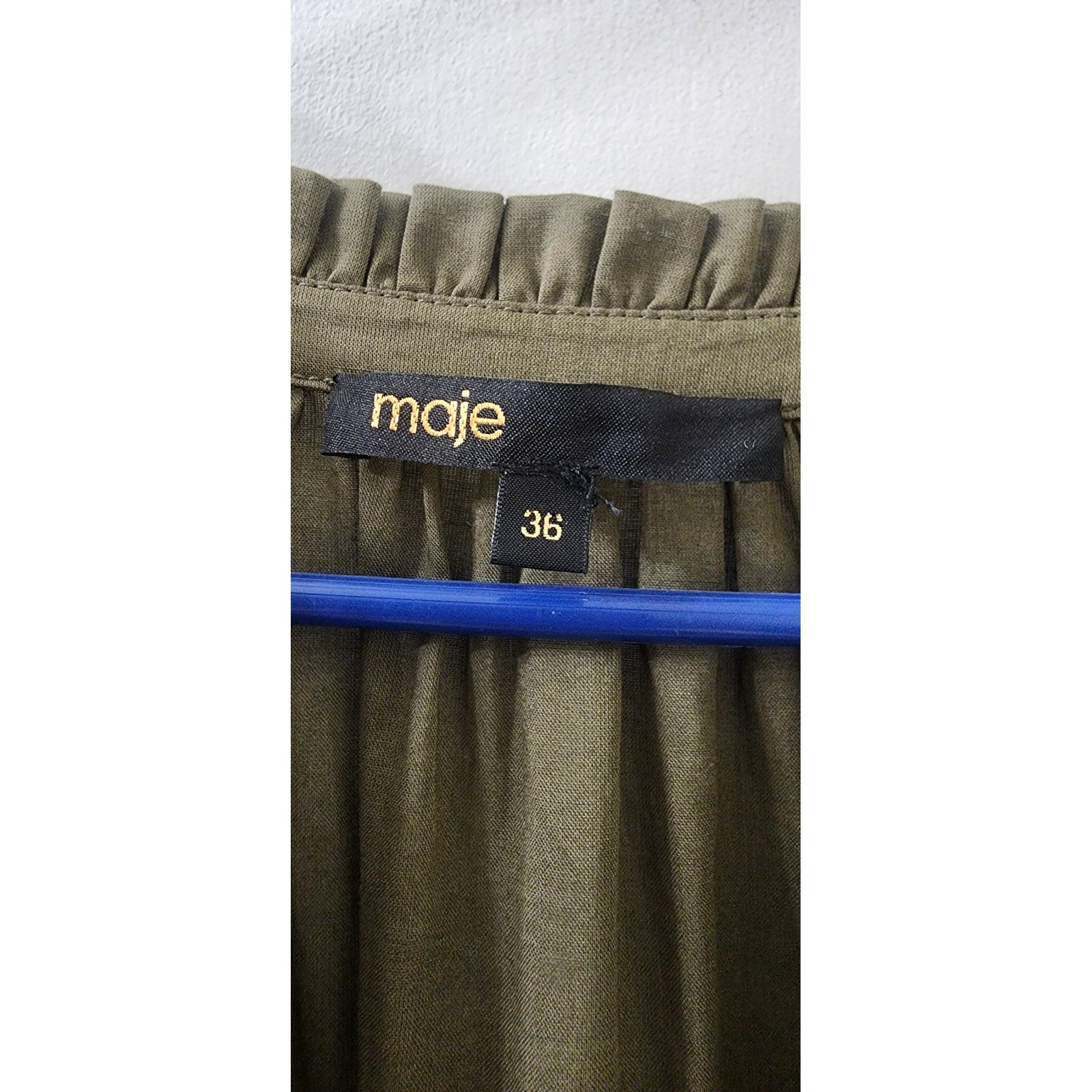 Maje Olive Green Ruffle Tiered Mini Dress Long Sleeve Belted Size 36 US 4 6