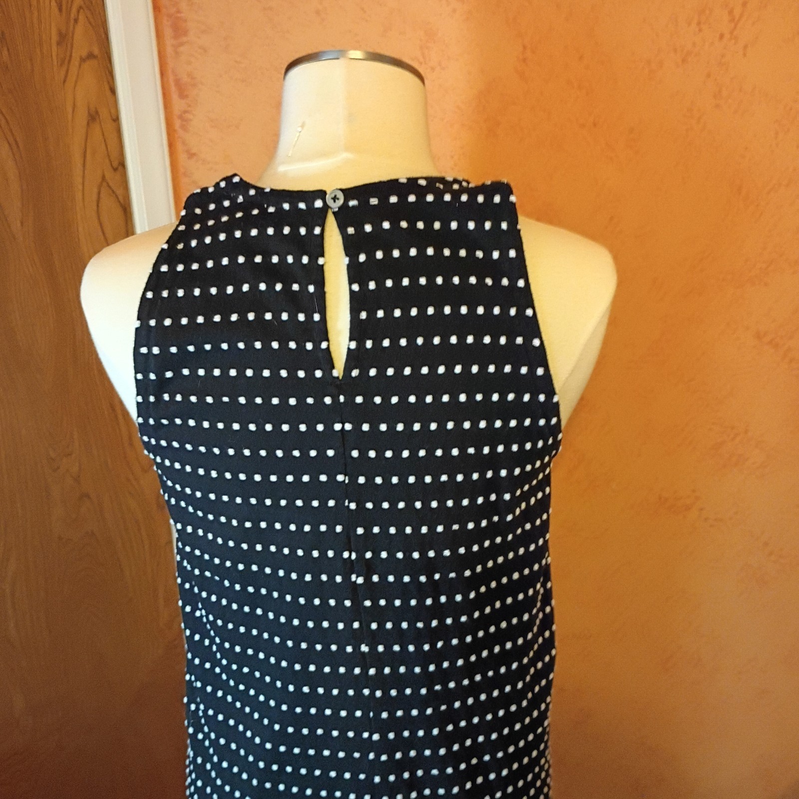 Sm LOFT Polka Dot Stripe Sheath Dress with Ruffle Hem Halter Neckline