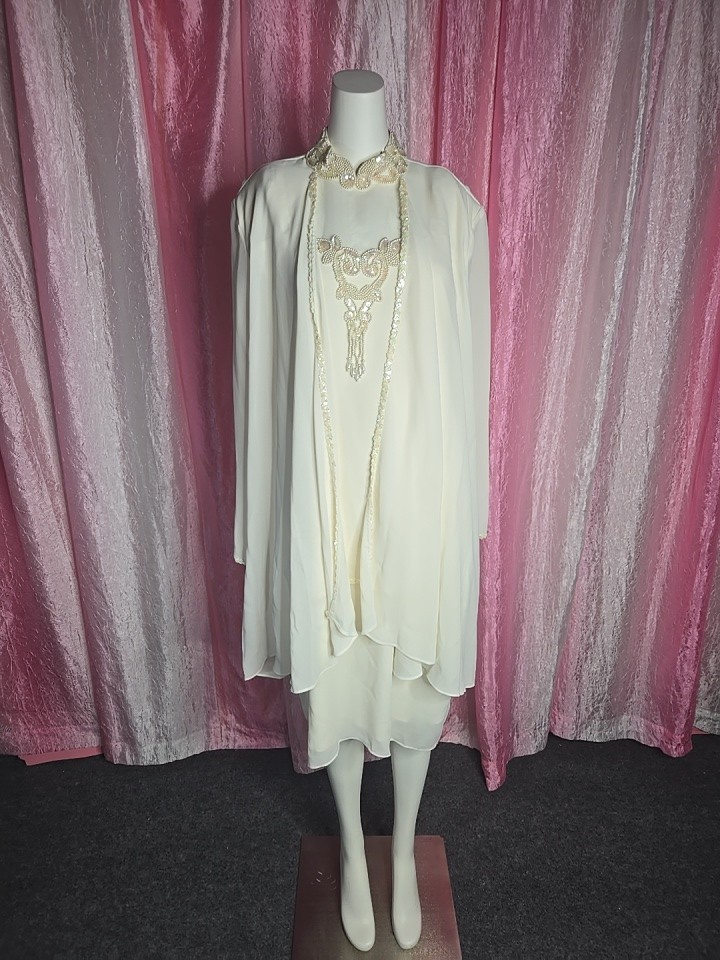 Patra Exquisite Ivory Beaded Sequin Flowy Evening Dress Size 14