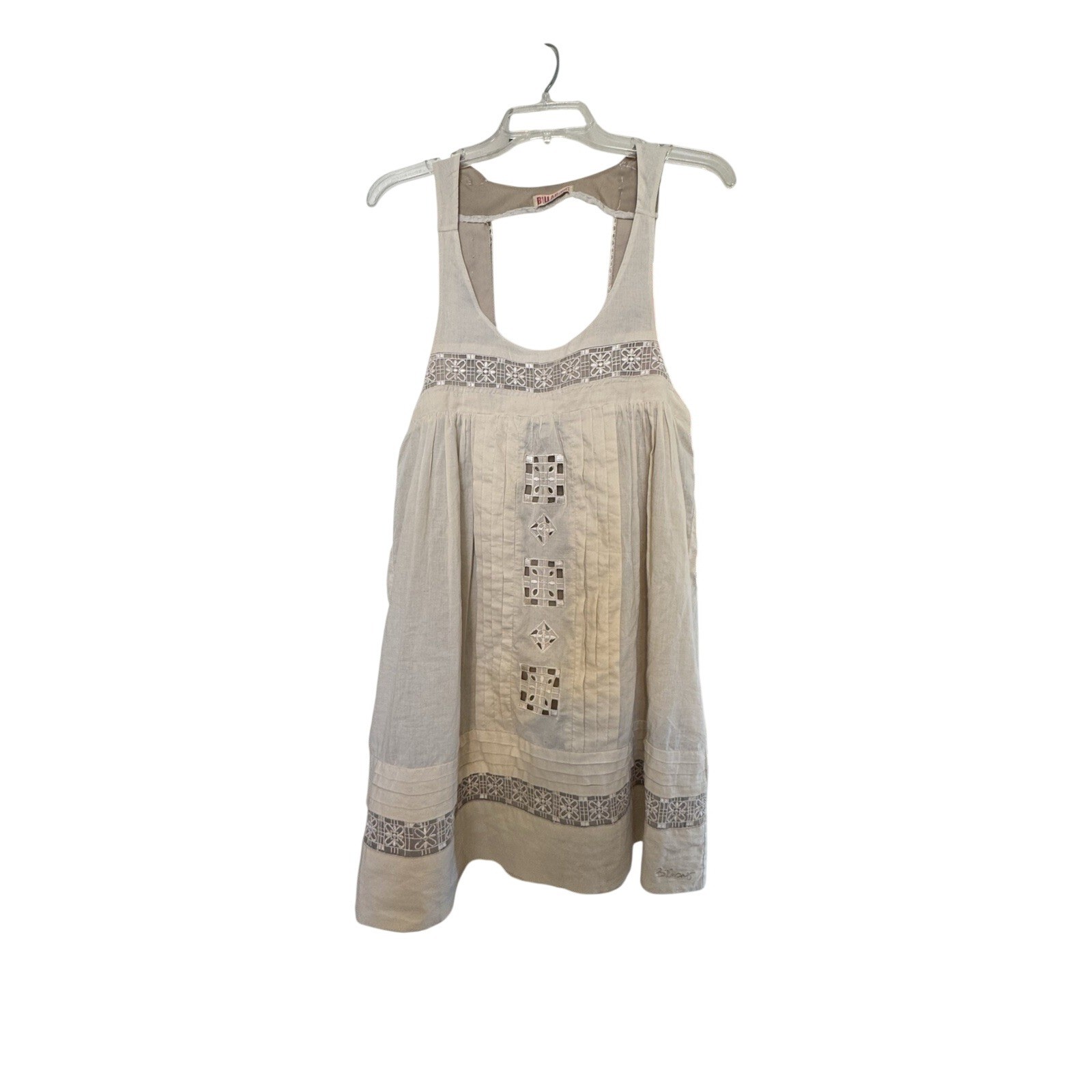 Billabong Sleeveless Mini Dress Beige Embroidered Cutout Casual Summer