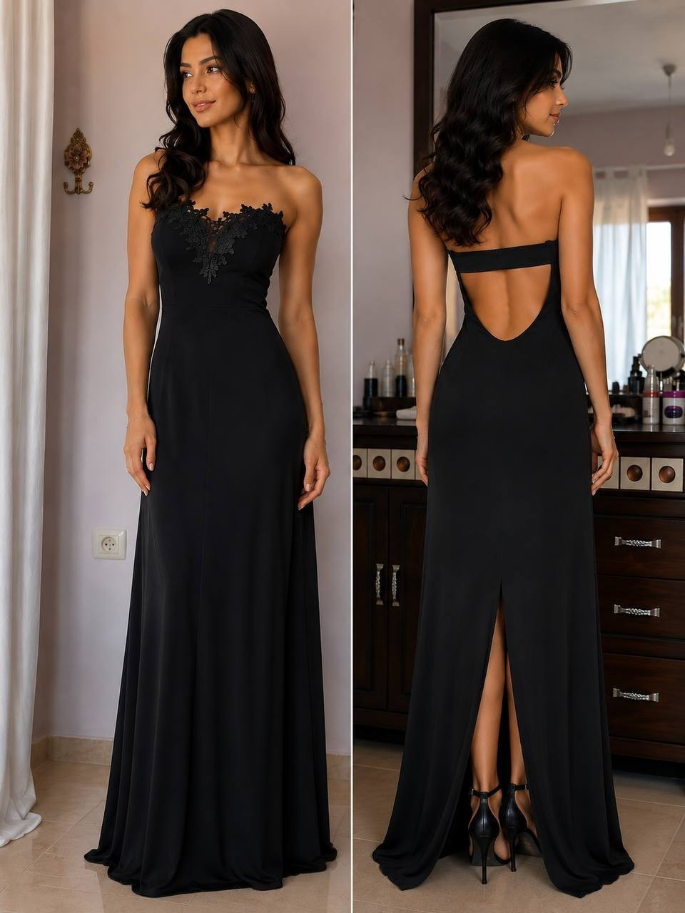 Women’s Black Dress Strapless Back Cut out Lace Bodice Size0