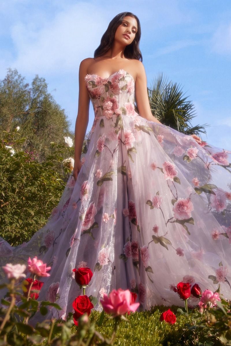 PORTRAIT OF A ROSE PRINTED ORGANZA GOWN CDA1035
